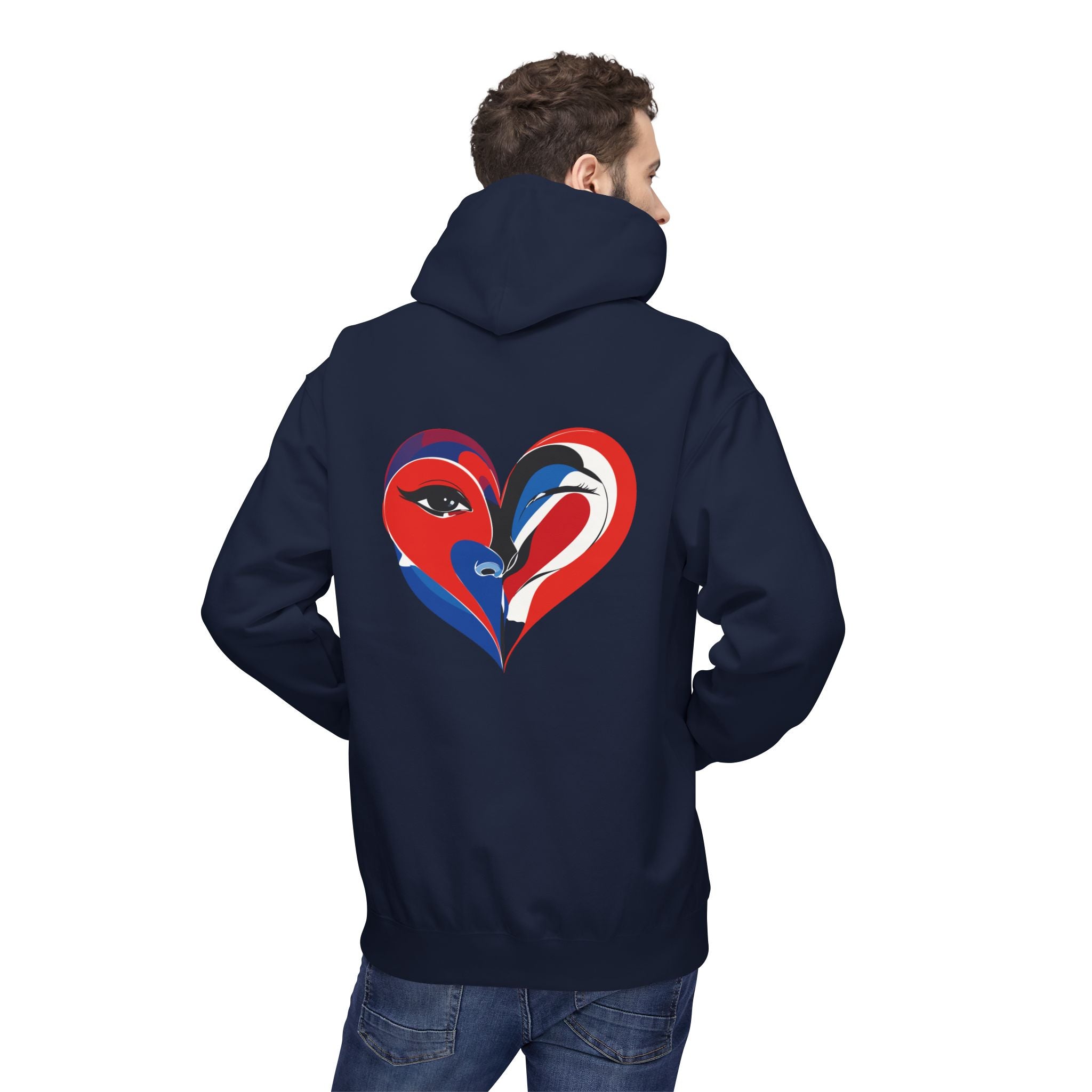 Patriotic Heart Face Hoodie Red White Blue Love Graphic