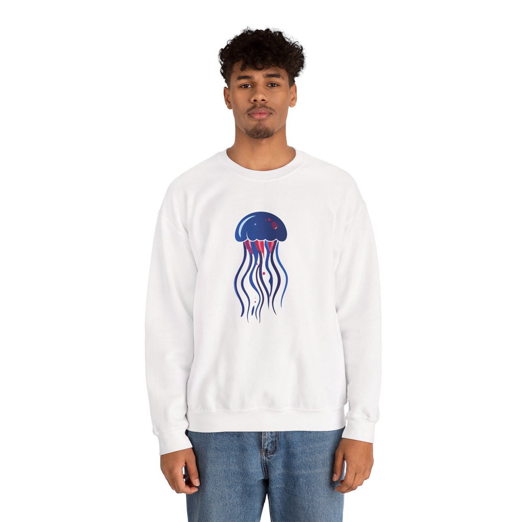 Jellyfish Graphic Crewneck Sweatshirt Cute Blue & Pink Ocean Animal Tee for Beach Lovers