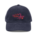Embroidered Vintage Corduroy Cap Heart Script Love Baseball Hat - Devjeen