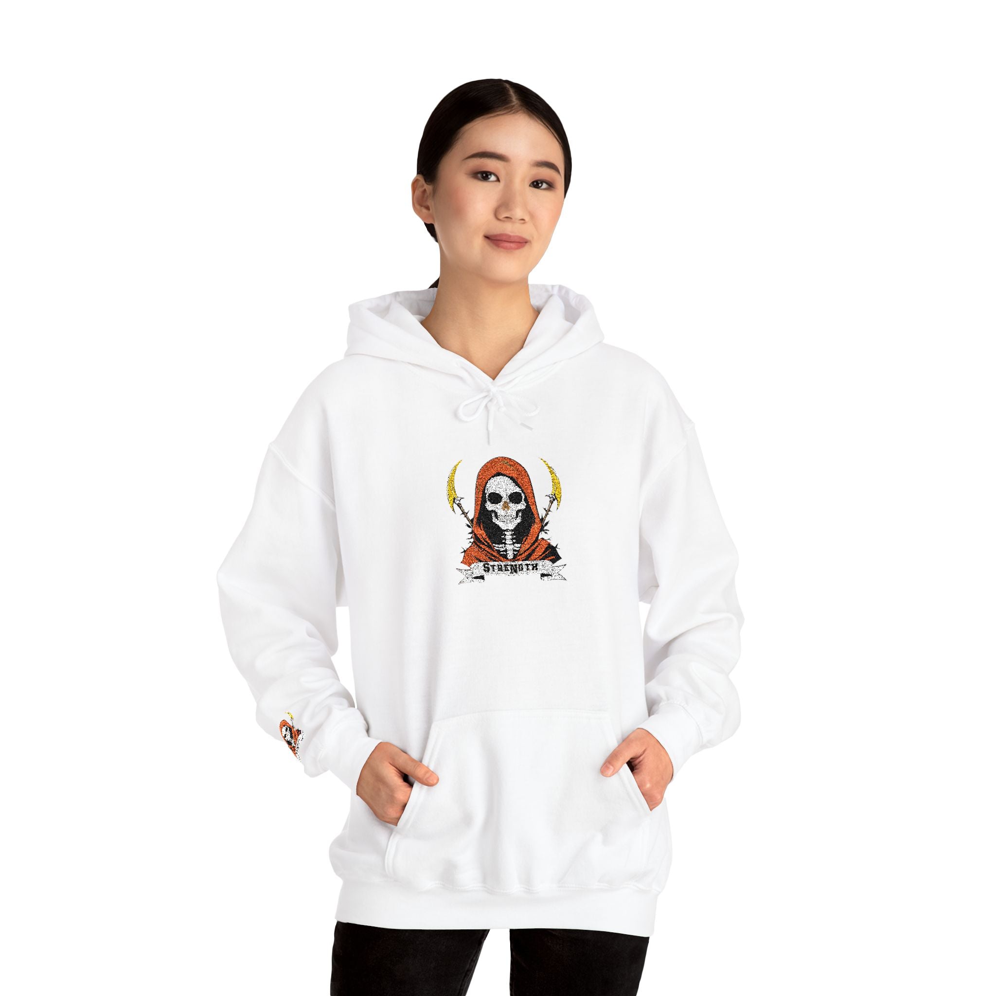 Embroidered Skull Reaper Hoodie Gothic Grim Reaper Graphic Sweatshirt