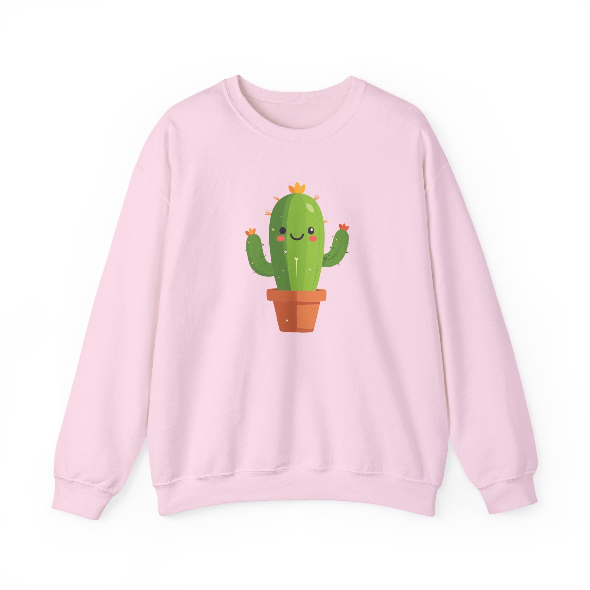 Cute Kawaii Cactus Crewneck Sweatshirt Smiling Potted Cactus Graphic
