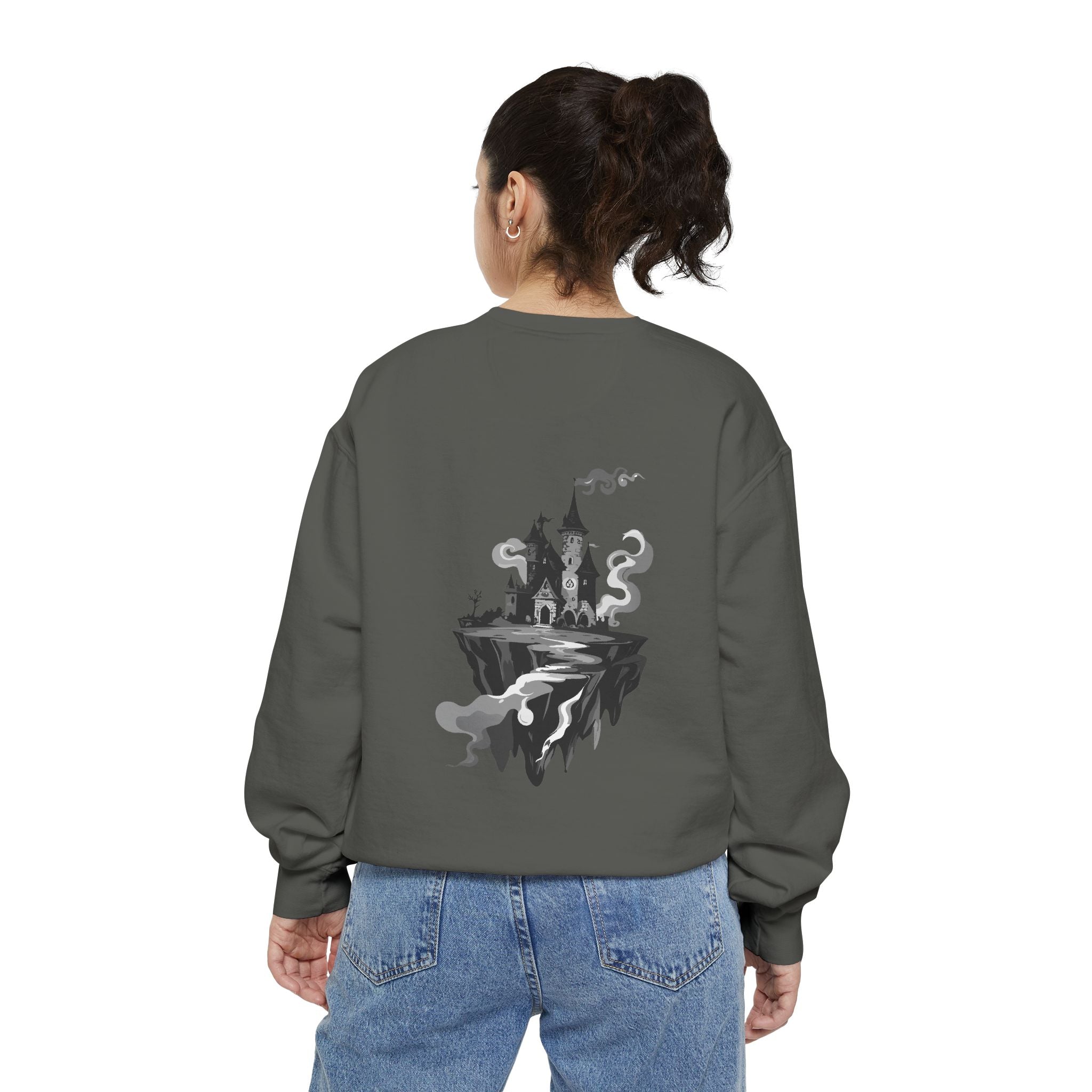 Floating Haunted Castle Sweatshirt Gothic Floating Island Crewneck