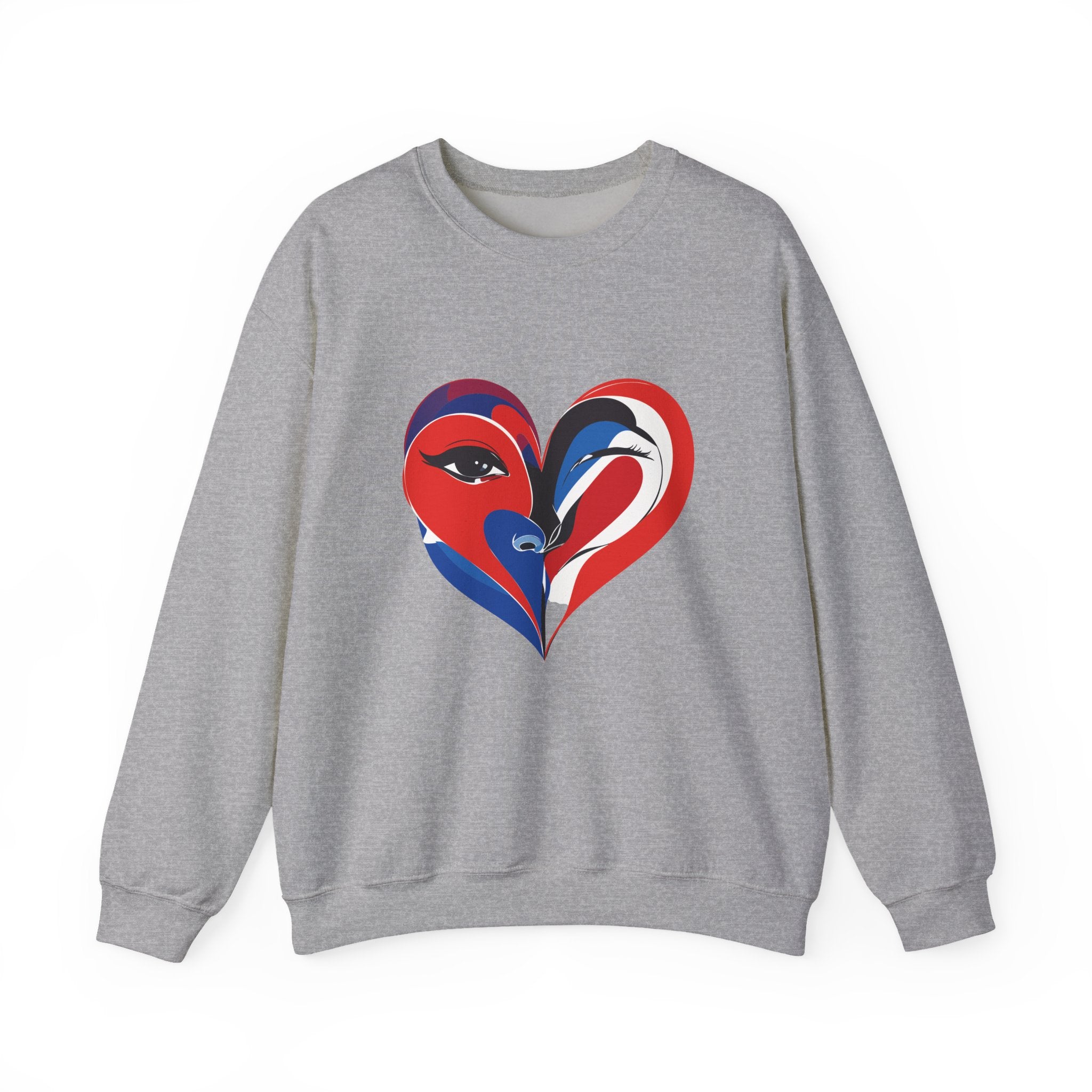 Heart Face Crewneck Sweatshirt Abstract Red & Blue Love Graphic