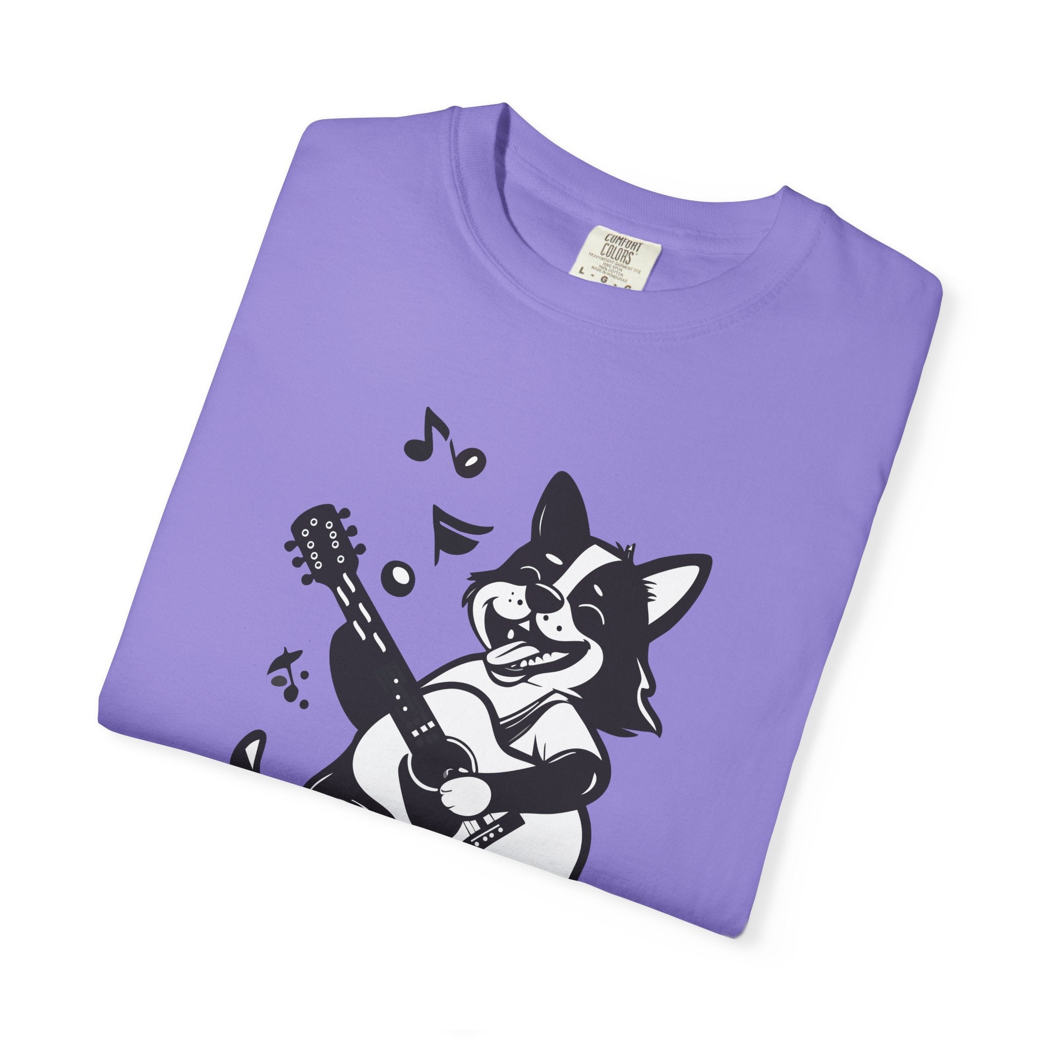 Corgi Playing Guitar T-Shirt  Cute Musical Dog Tee Rockstar Design