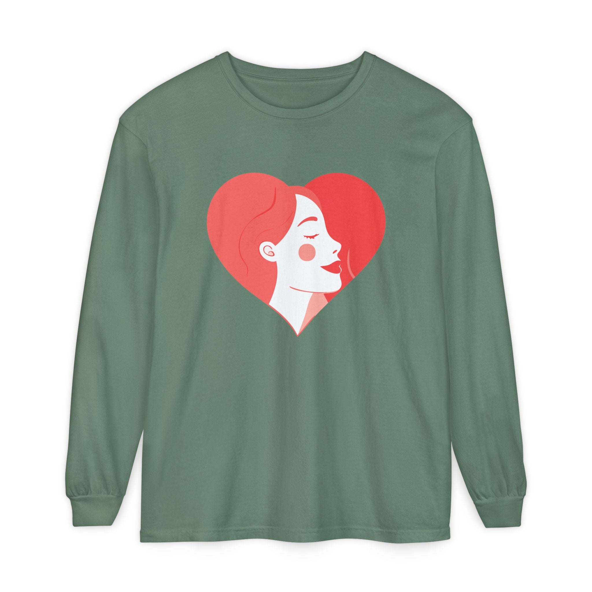 Heart Portrait Long Sleeve Tee — Romantic Red Lady Graphic