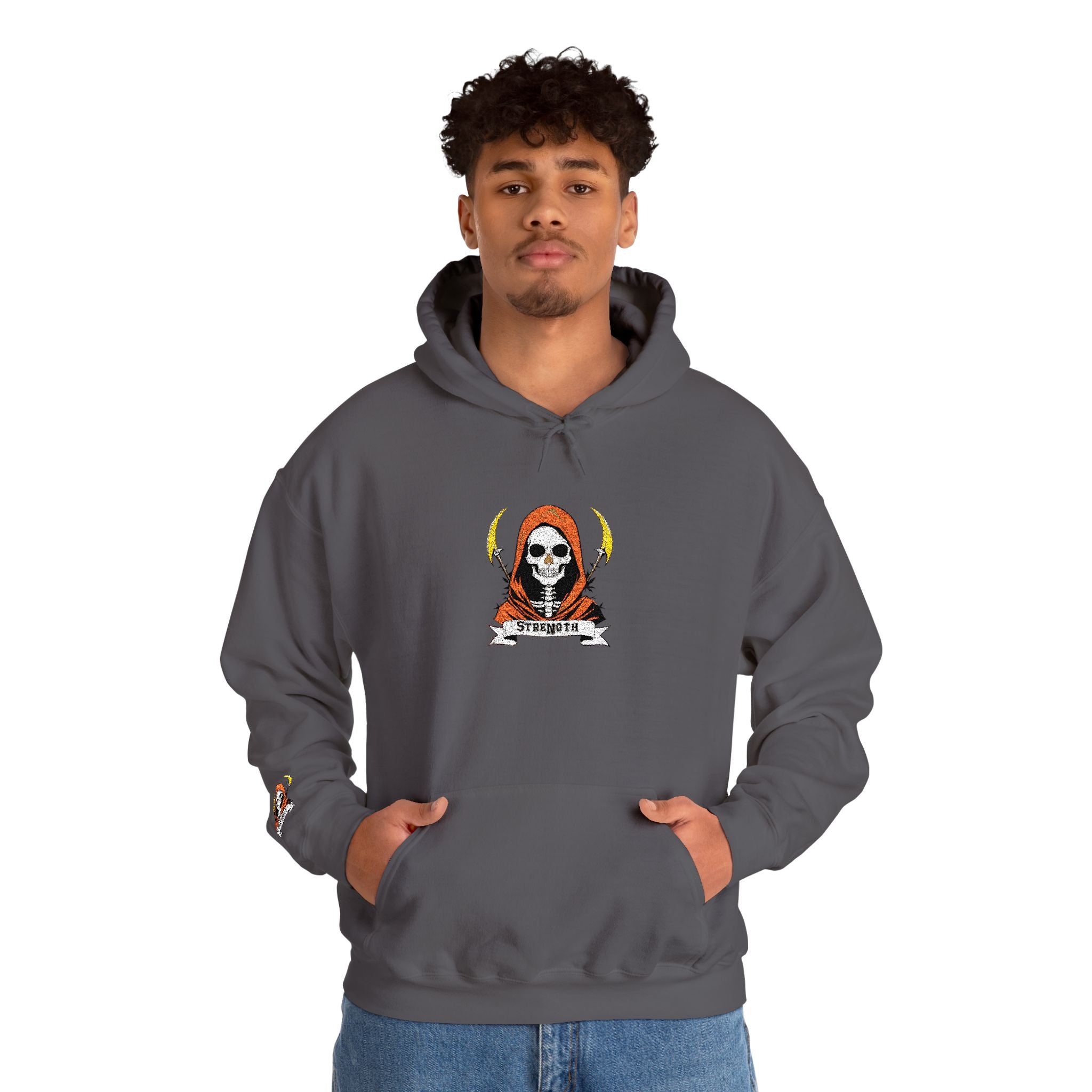 Embroidered Skull Reaper Hoodie Gothic Grim Reaper Graphic Sweatshirt