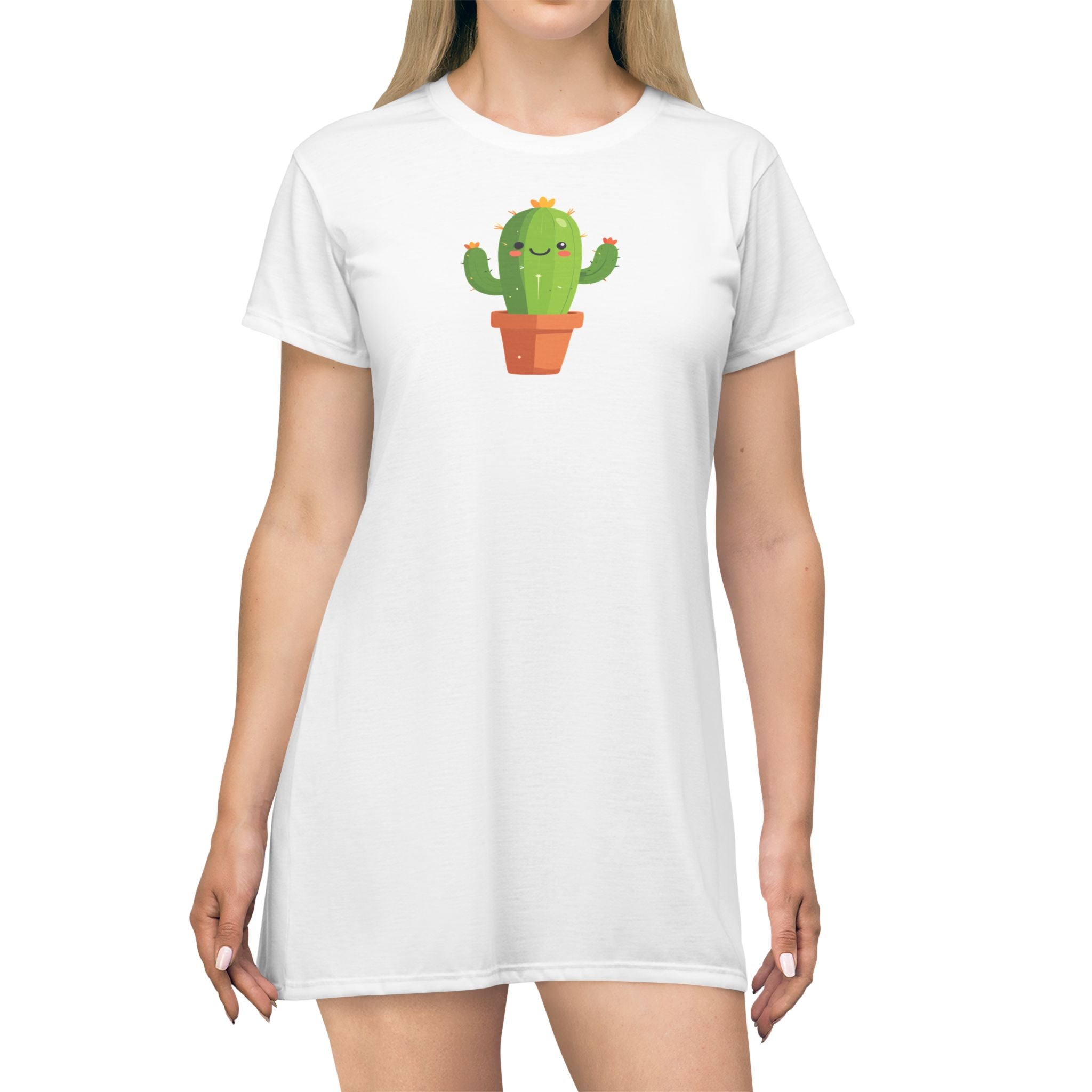 Cactus Cute T‑Shirt Dress Kawaii Potted Cactus Graphic