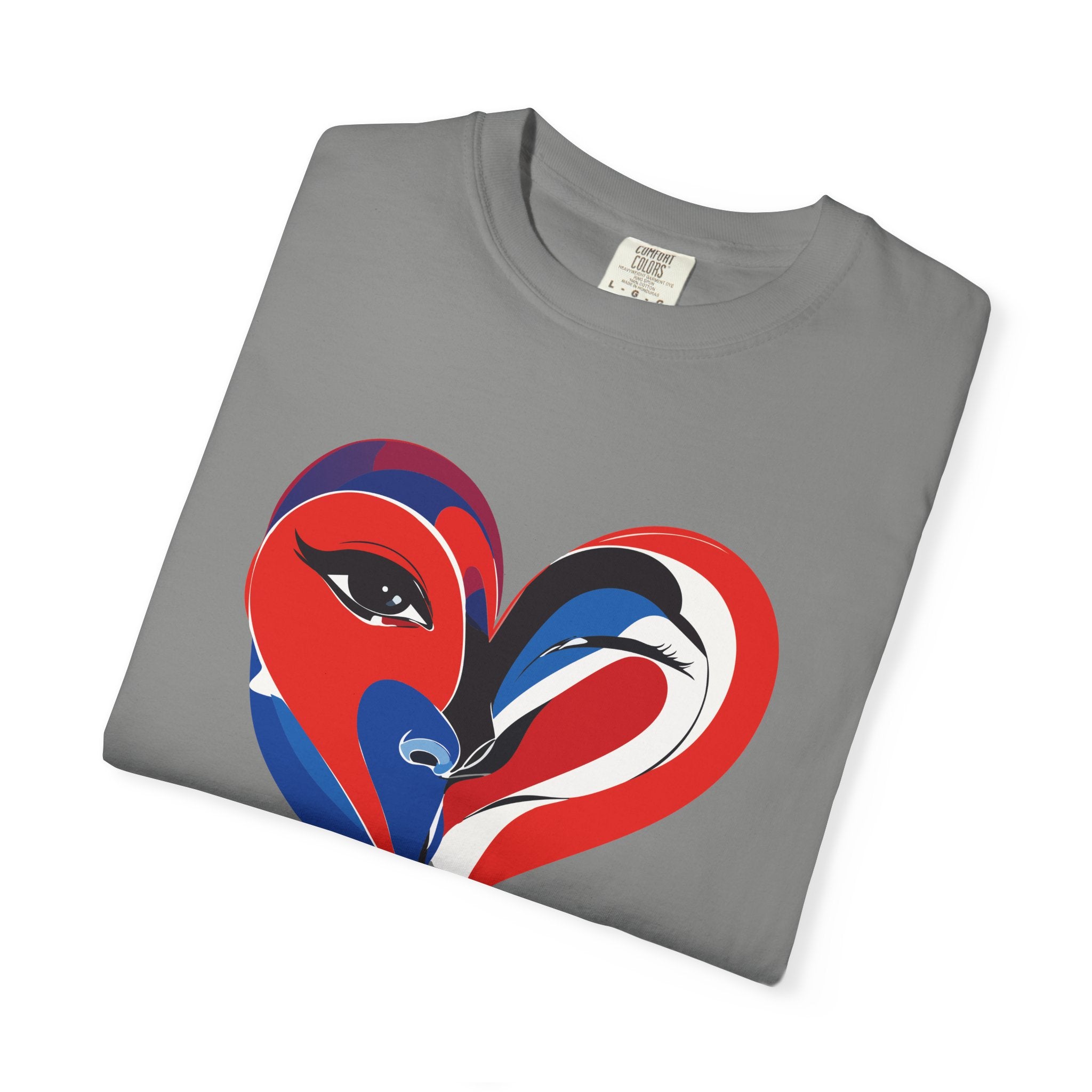 Heart Art Graphic Tee Red & Blue Woman Face Heart Design