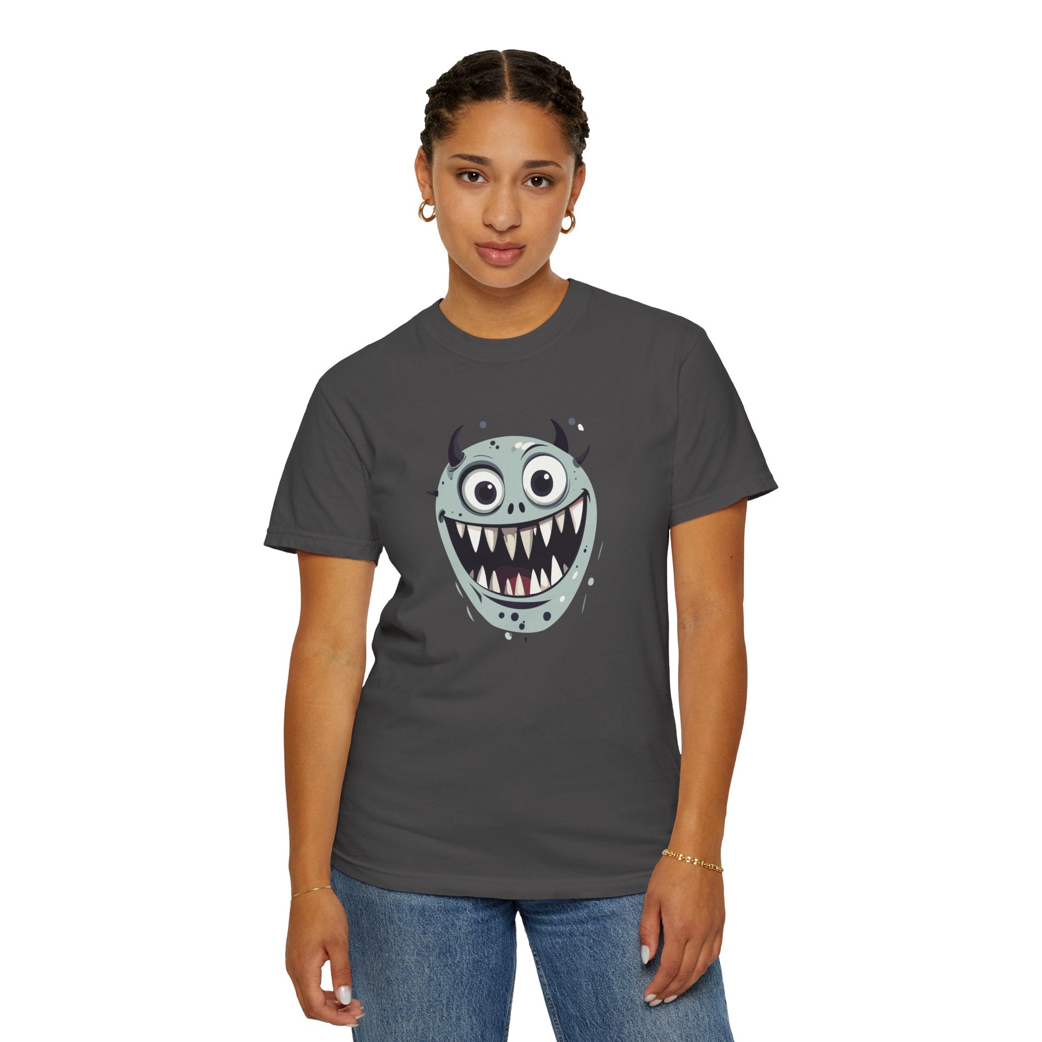 Monster Face T-Shirt Funny Creepy Grinning Monster Graphic Tee