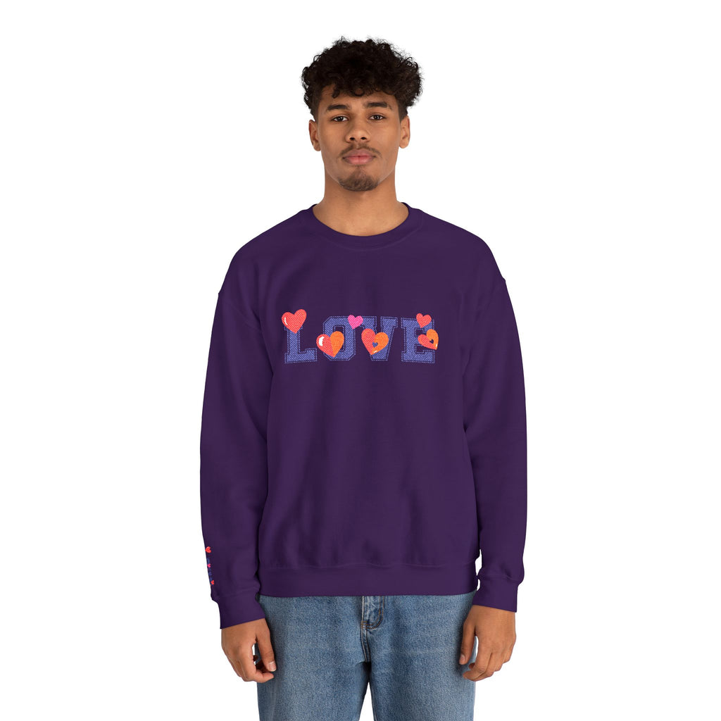 LOVE Floral Crewneck Sweatshirt Heart Pattern Cozy Pullover
