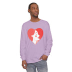 Heart Portrait Long Sleeve Tee — Romantic Red Lady Graphic