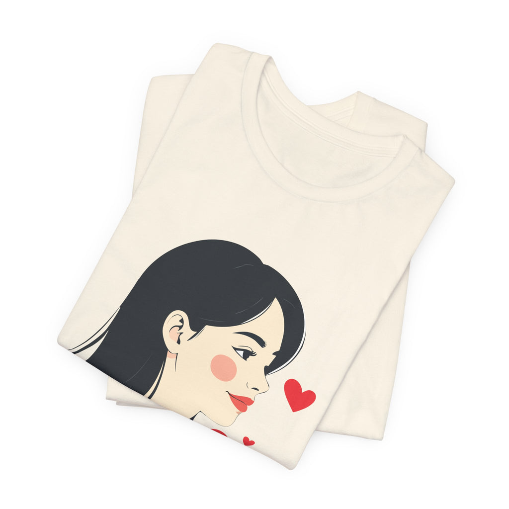 Women’s Portrait Tee with Heart Accents – Cute Kawaii Girl Graphic T-Shirt