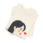 Women’s Portrait Tee with Heart Accents – Cute Kawaii Girl Graphic T-Shirt