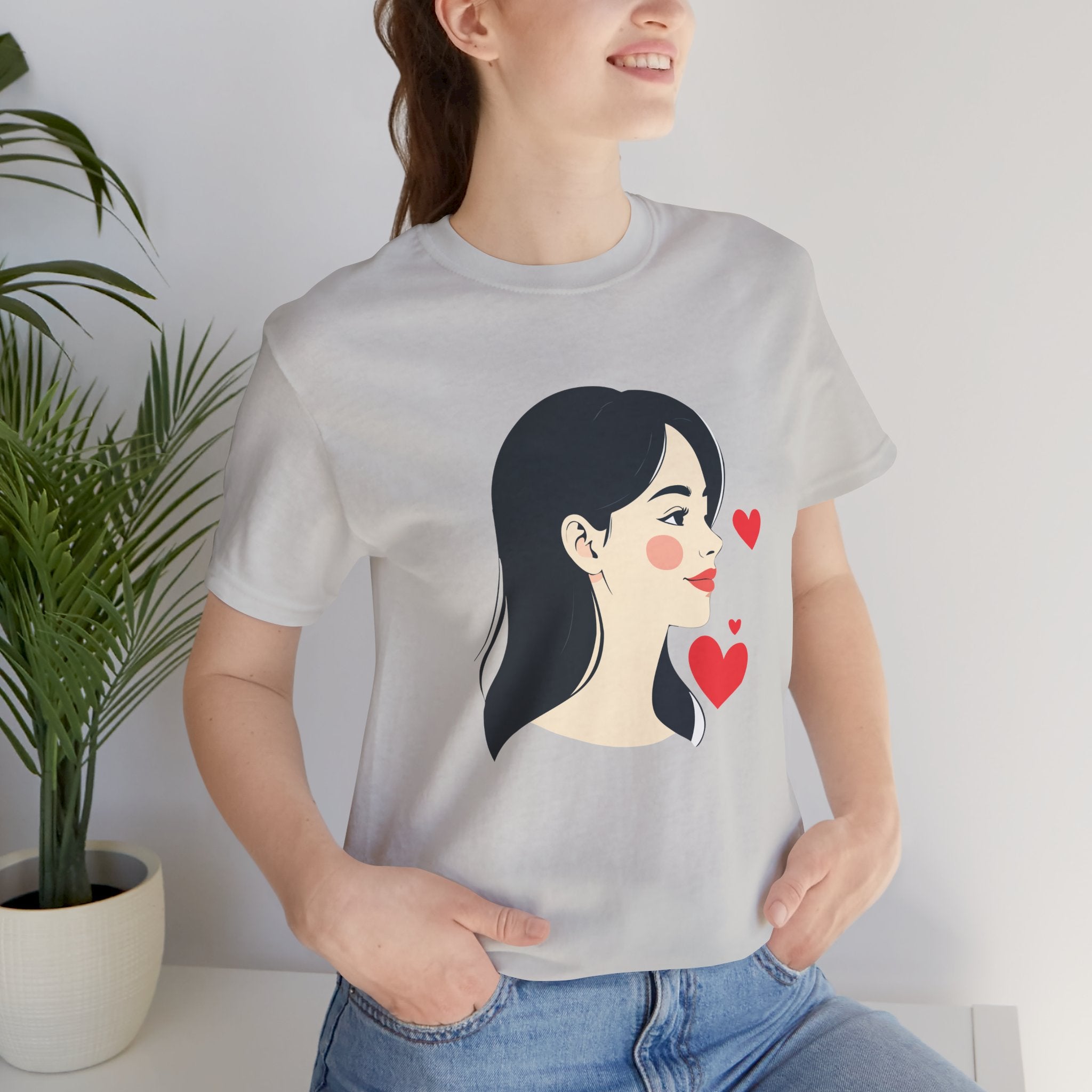 Women’s Portrait Tee with Heart Accents – Cute Kawaii Girl Graphic T-Shirt