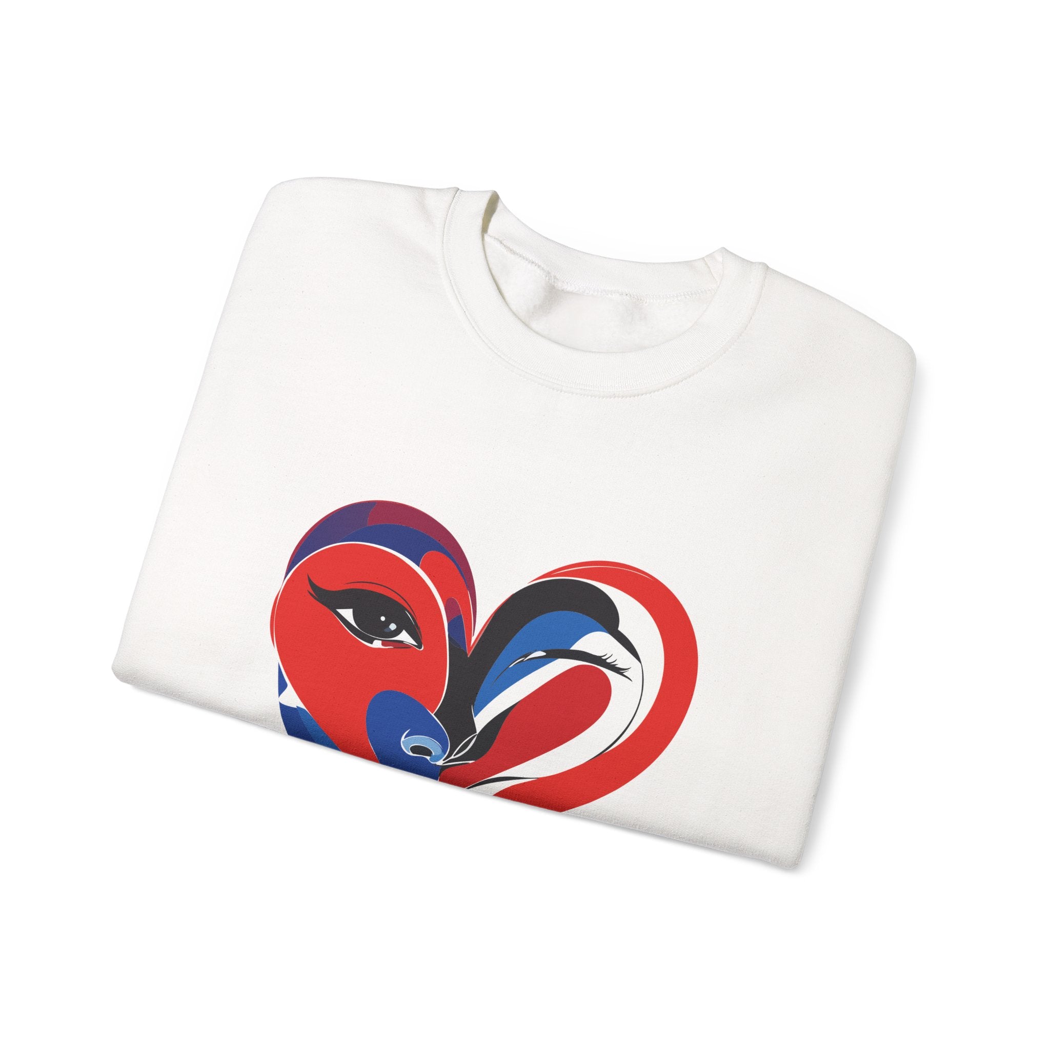 Heart Face Crewneck Sweatshirt Abstract Red & Blue Love Graphic