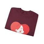 Heart Profile Crewneck Sweatshirt — Minimal Red Heart Portrait Graphic, Women face in Heart