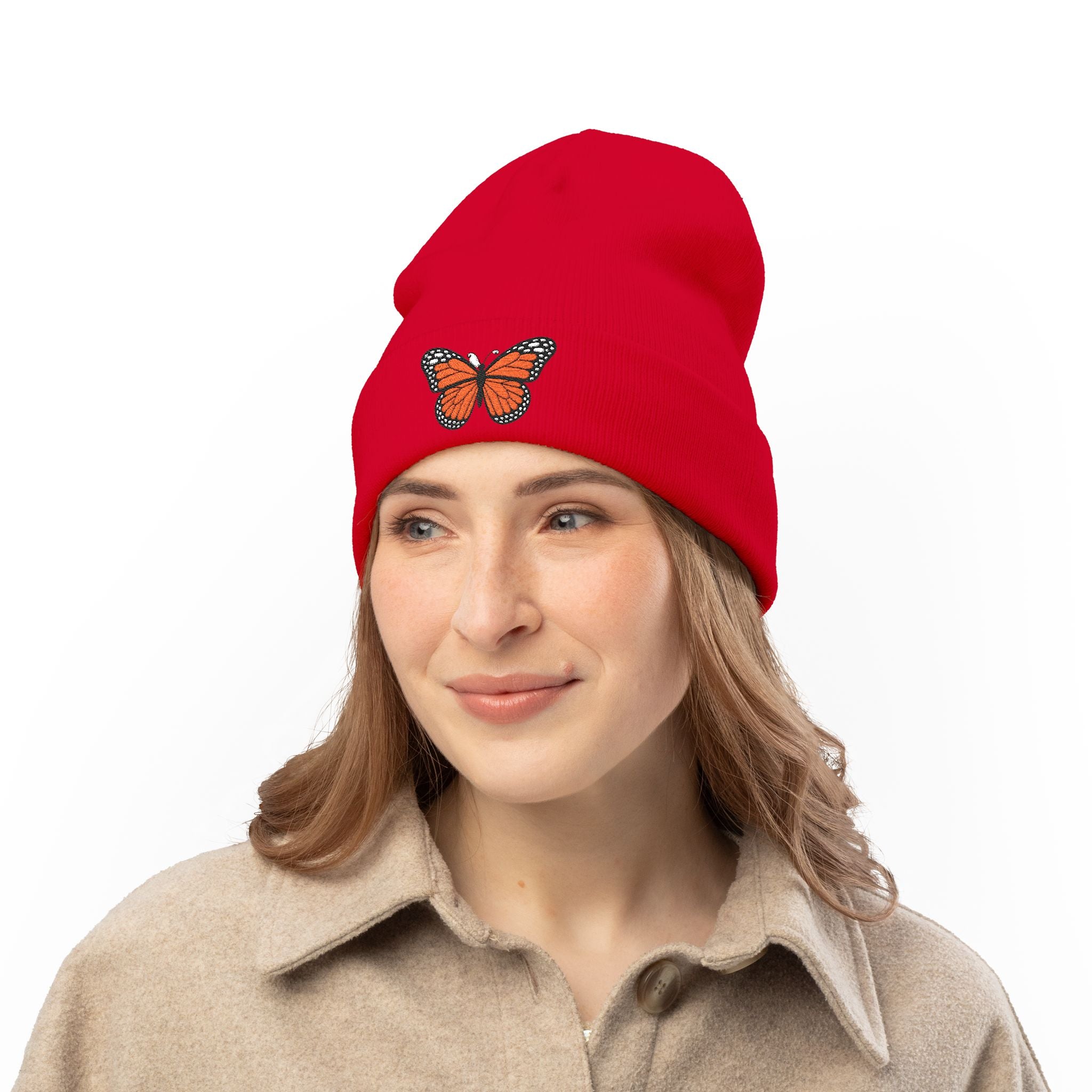 Embroidered Monarch Butterfly Knit Beanie Cozy Winter Hat – Devjeen