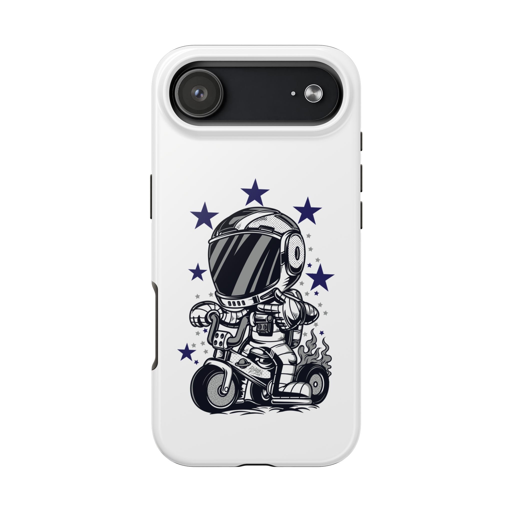 Astronaut Biker Tough Phone Case Retro Space Helmet Rider with Stars