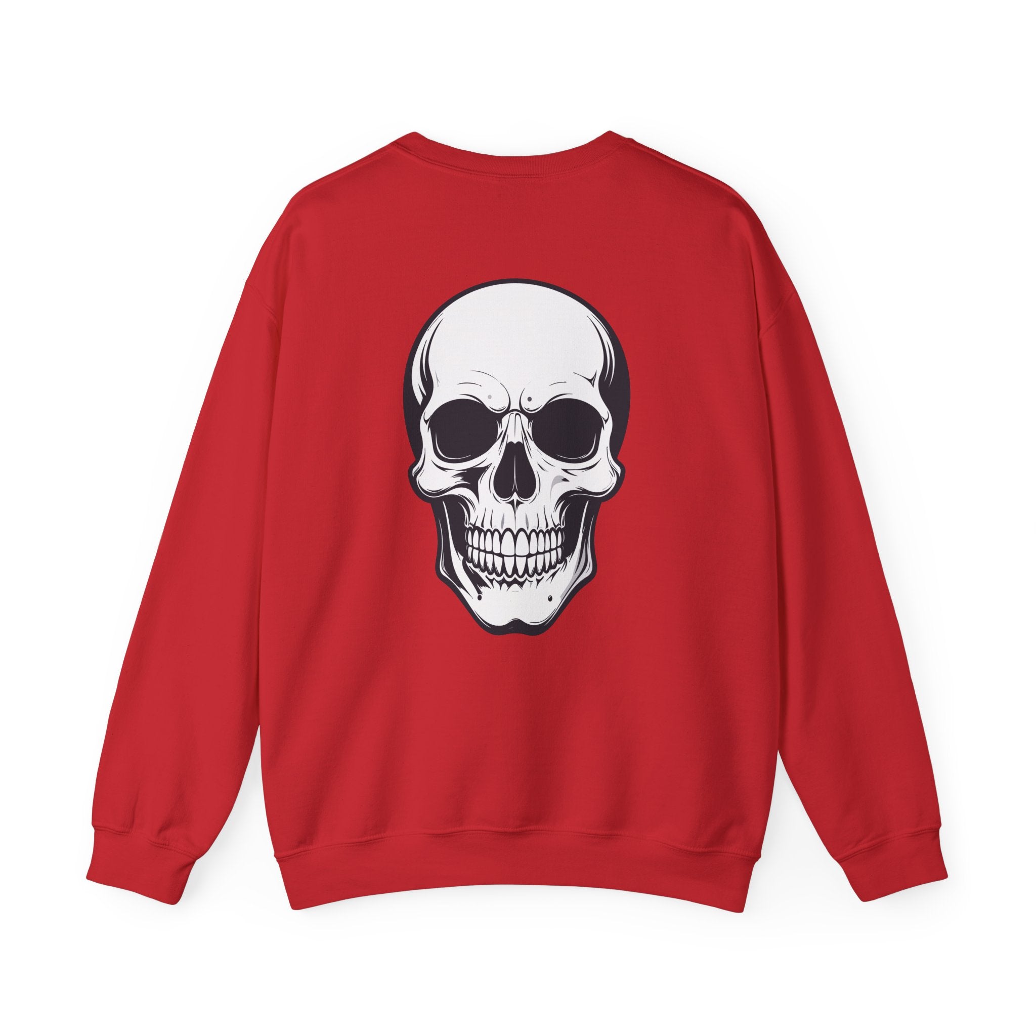 Skull Crewneck Sweatshirt Minimal Front, Large Back Graphic