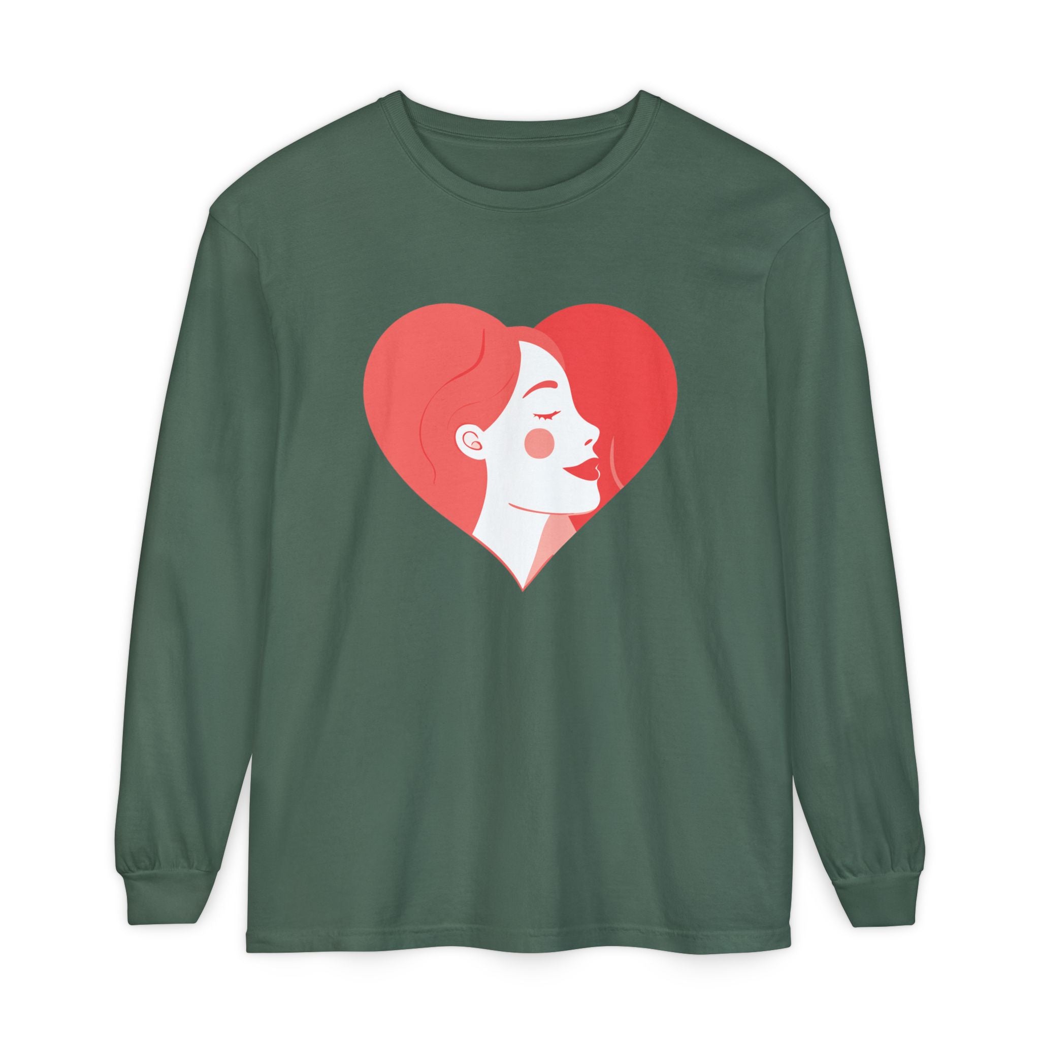 Heart Portrait Long Sleeve Tee — Romantic Red Lady Graphic