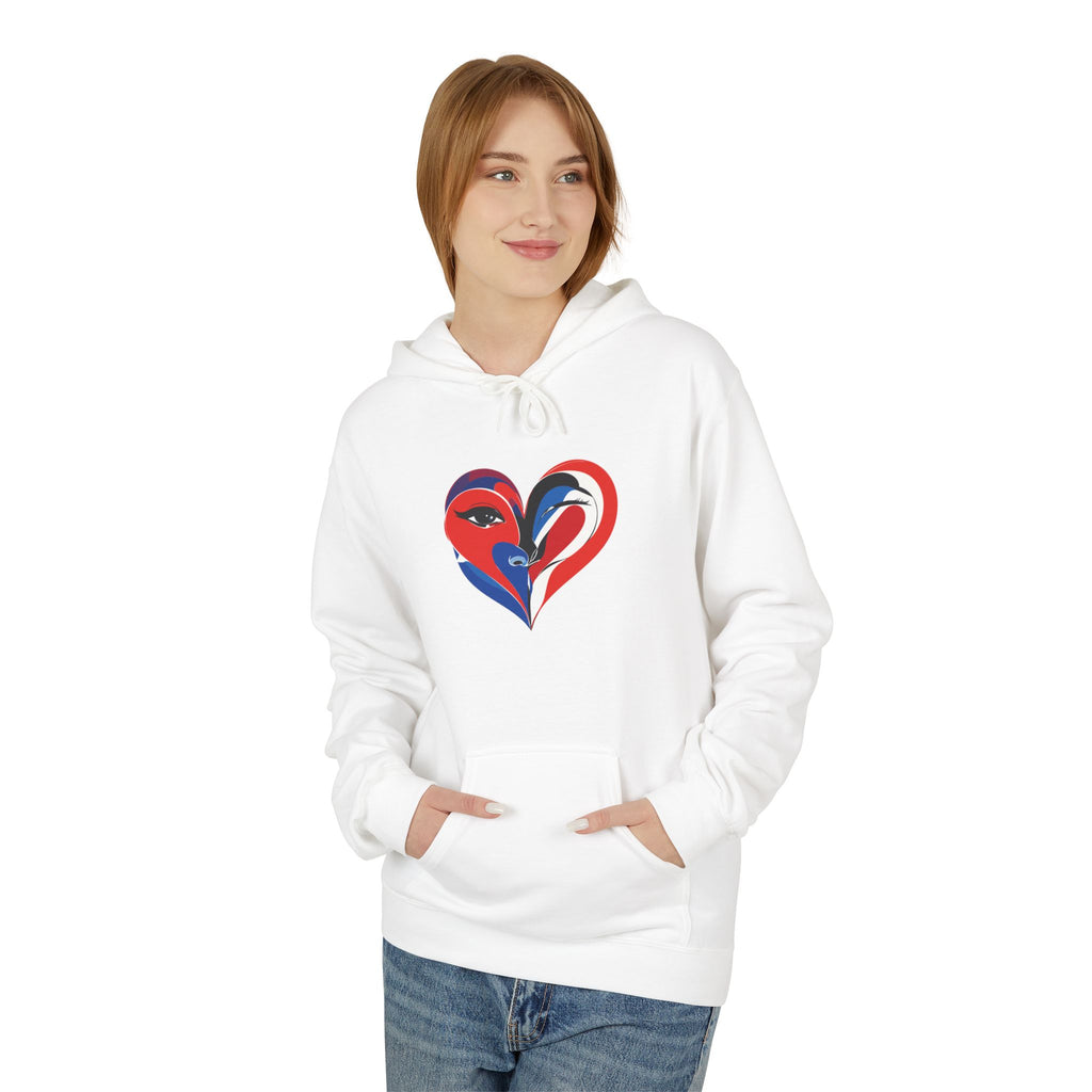 Patriotic Heart Face Hoodie Red White Blue Love Graphic