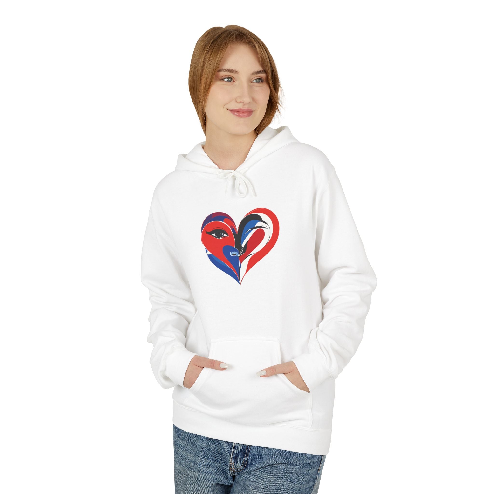 Patriotic Heart Face Hoodie Red White Blue Love Graphic
