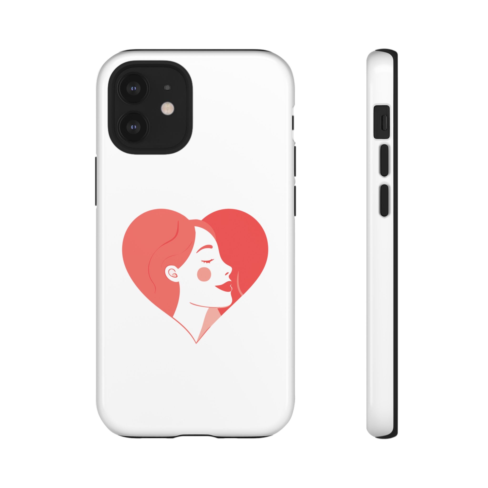 Phone Case — Minimal Heart Portrait Protective Tough Case (Pink Girly Love Design)