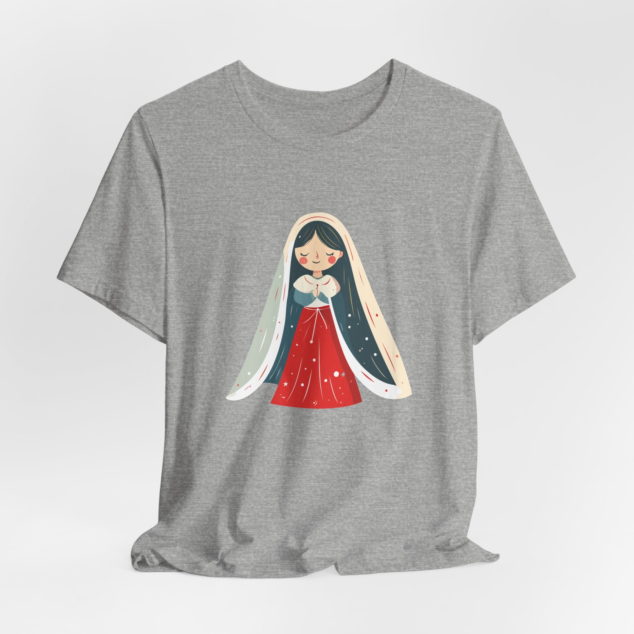 Virgin Mary Illustration Tee — Cute Nativity T-Shirt