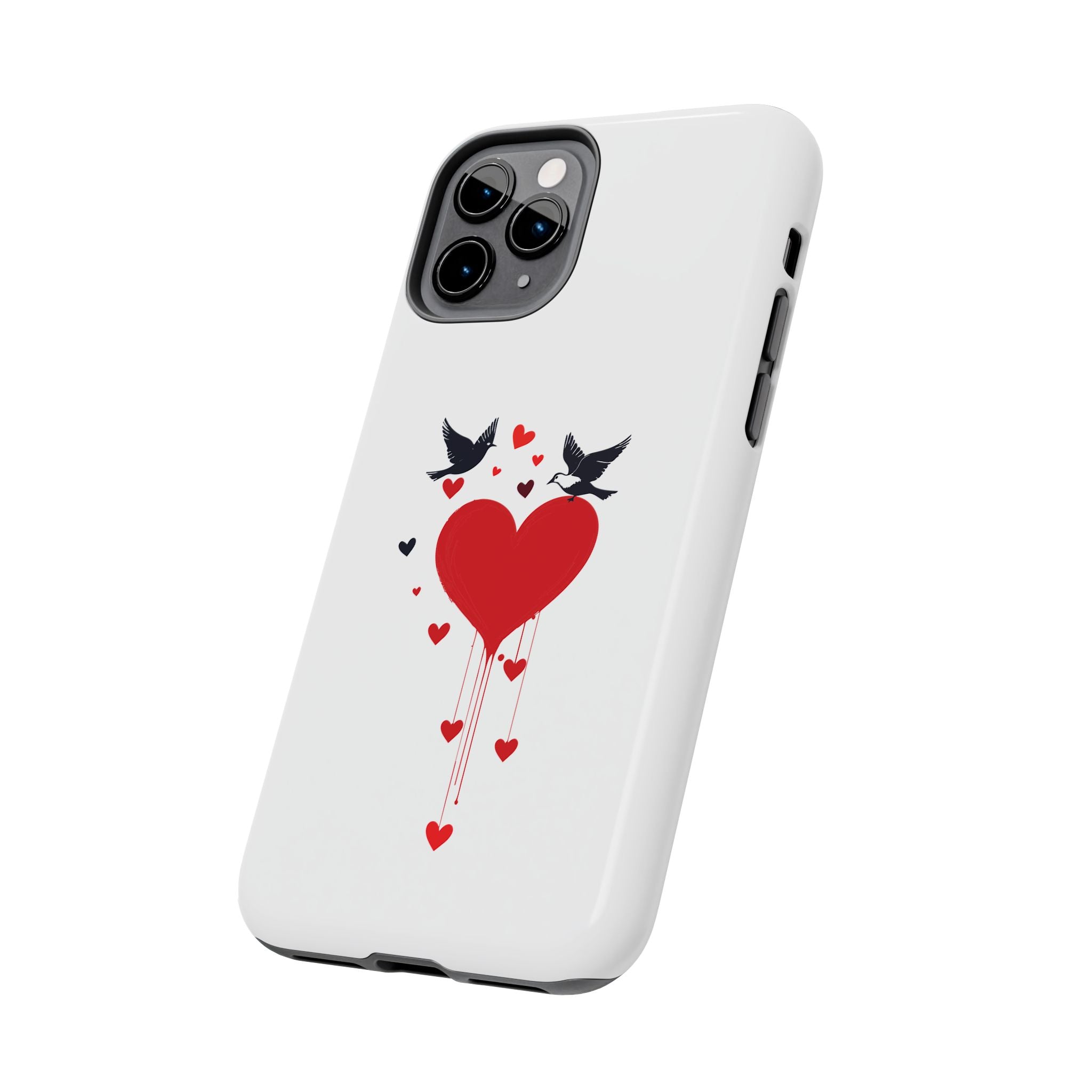 Tough Phone Case Red Dripping Heart with Doves Valentine's Protection