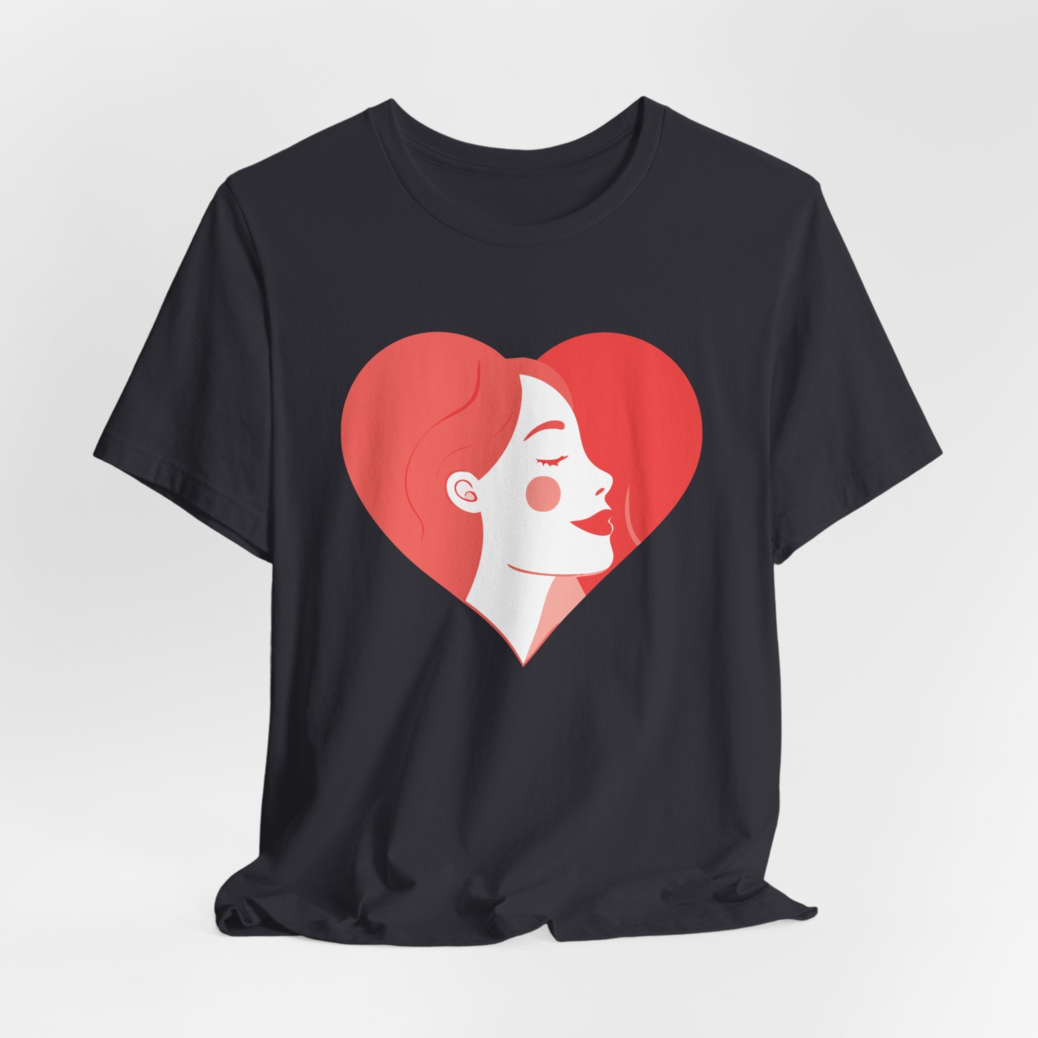 Heart Profile Tee - Minimal Romantic Woman Illustration T-Shirt