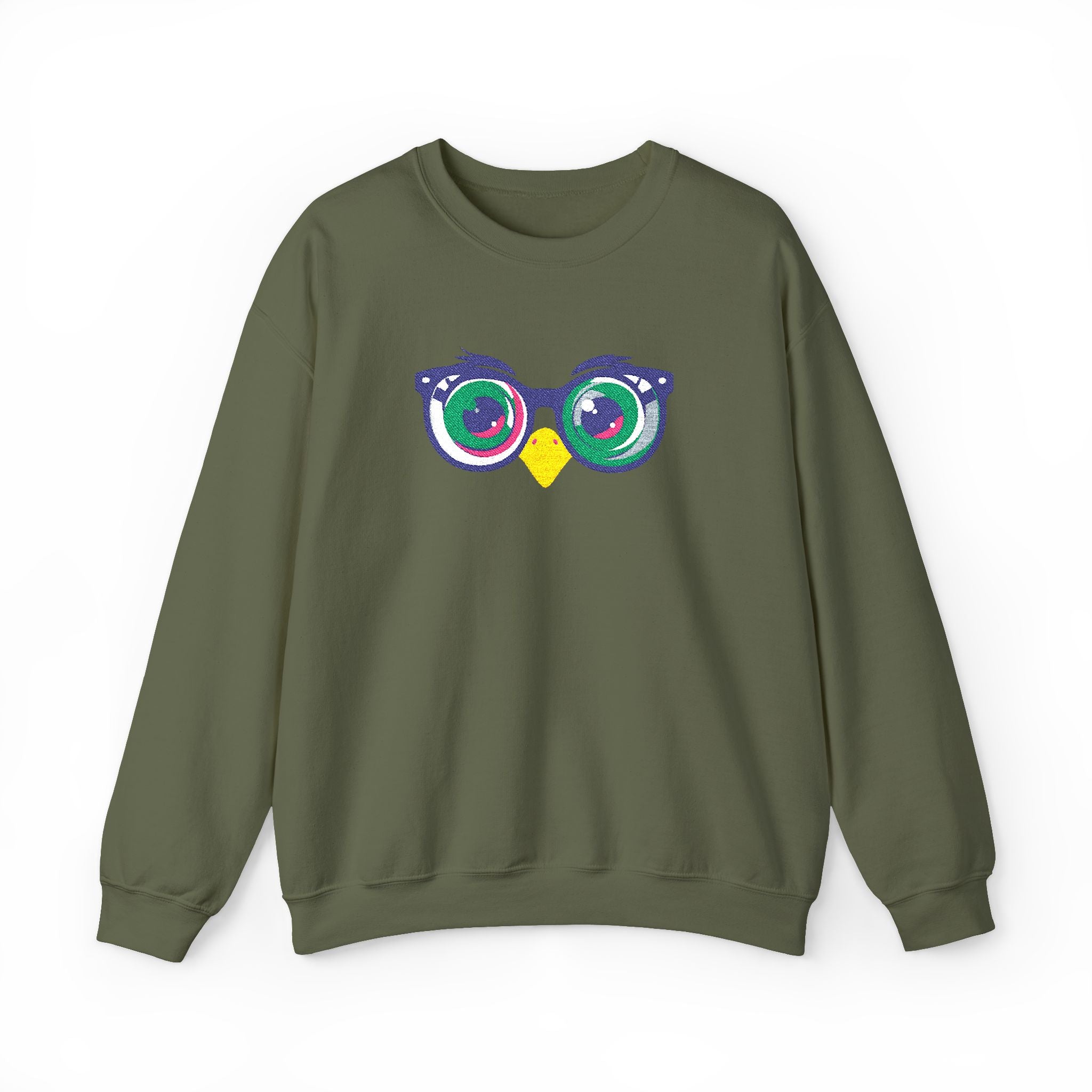 Owl Glasses Sequin Crewneck Sweatshirt Whimsical Sparkle Pullover