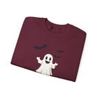 Halloween Ghost Crewneck Sweatshirt Cute Boo Ghost & Bats Cozy Pullover