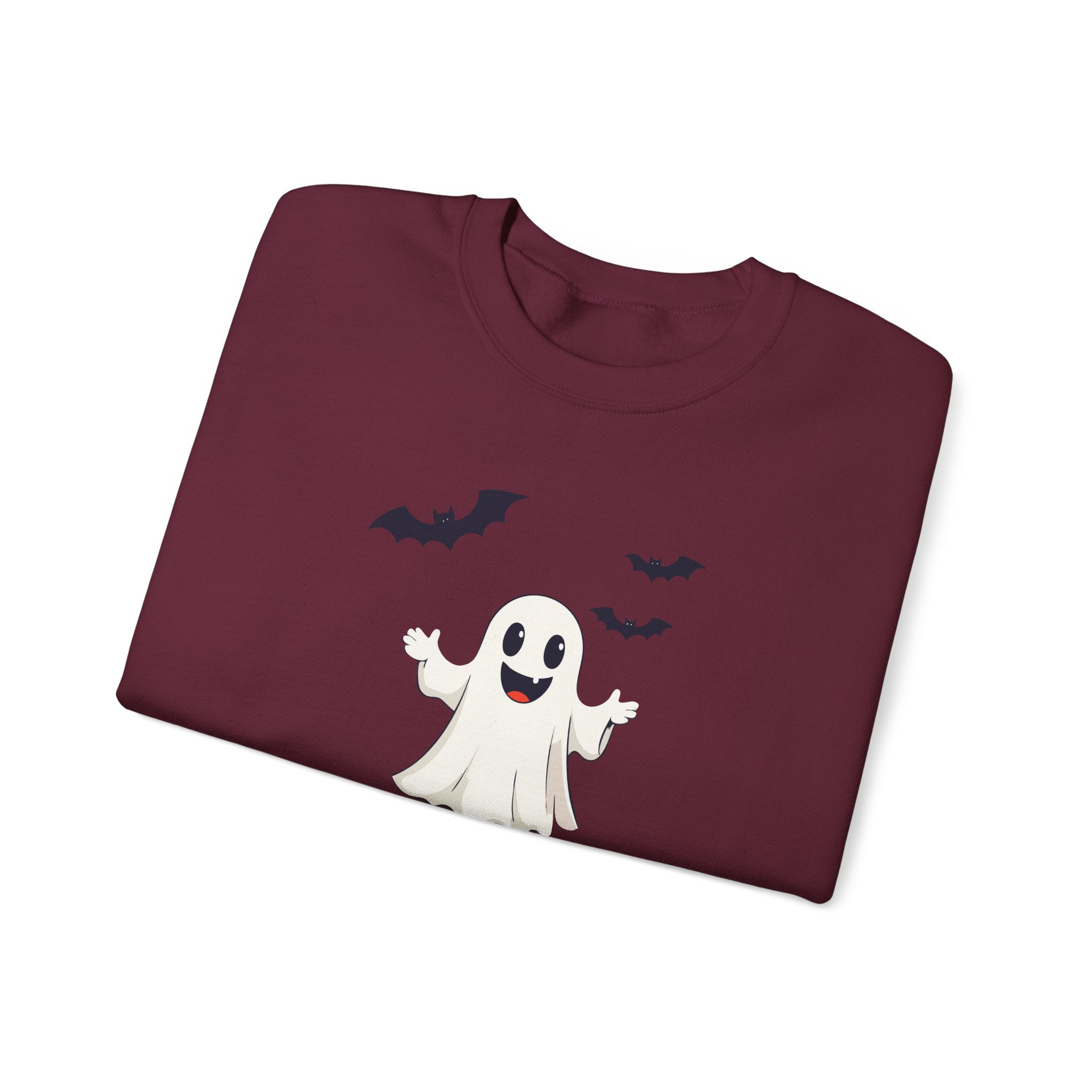 Halloween Ghost Crewneck Sweatshirt Cute Boo Ghost & Bats Cozy Pullover