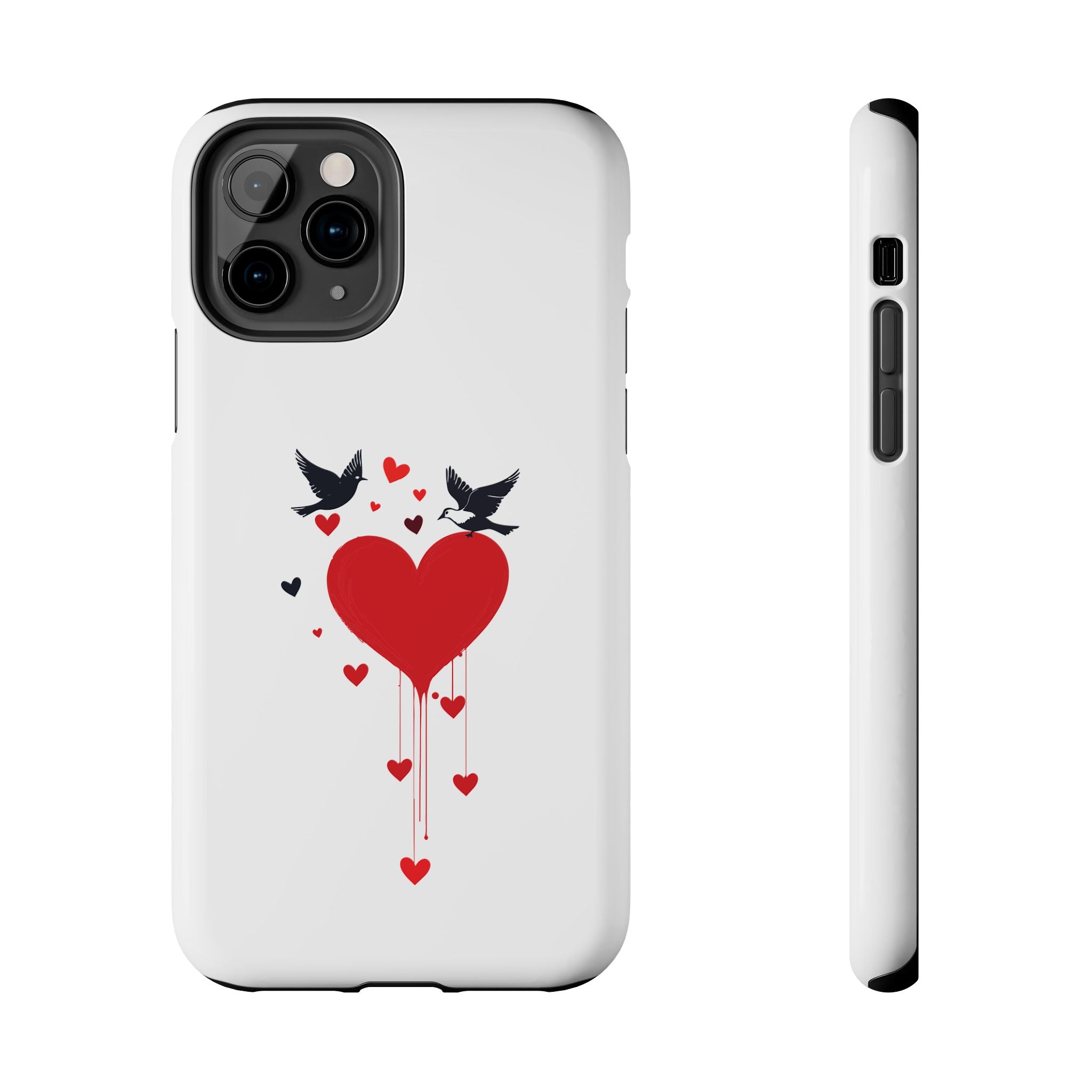 Tough Phone Case Red Dripping Heart with Doves Valentine's Protection