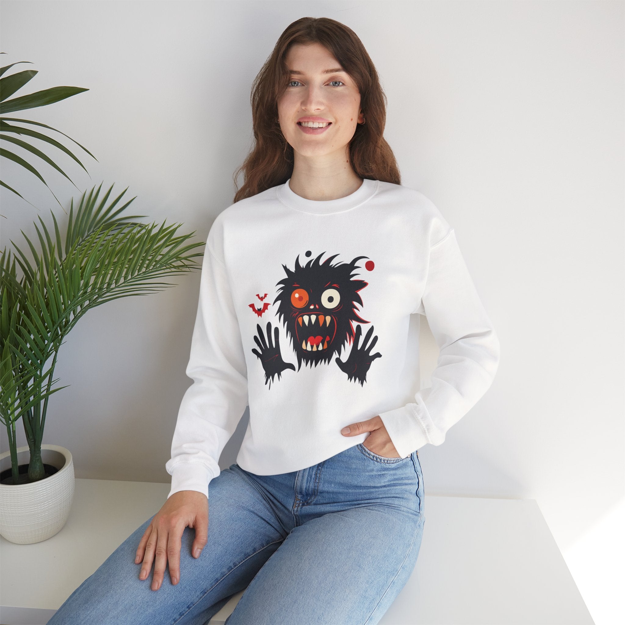Halloween Monster Crewneck Sweatshirt Spooky Cute Monster Graphic