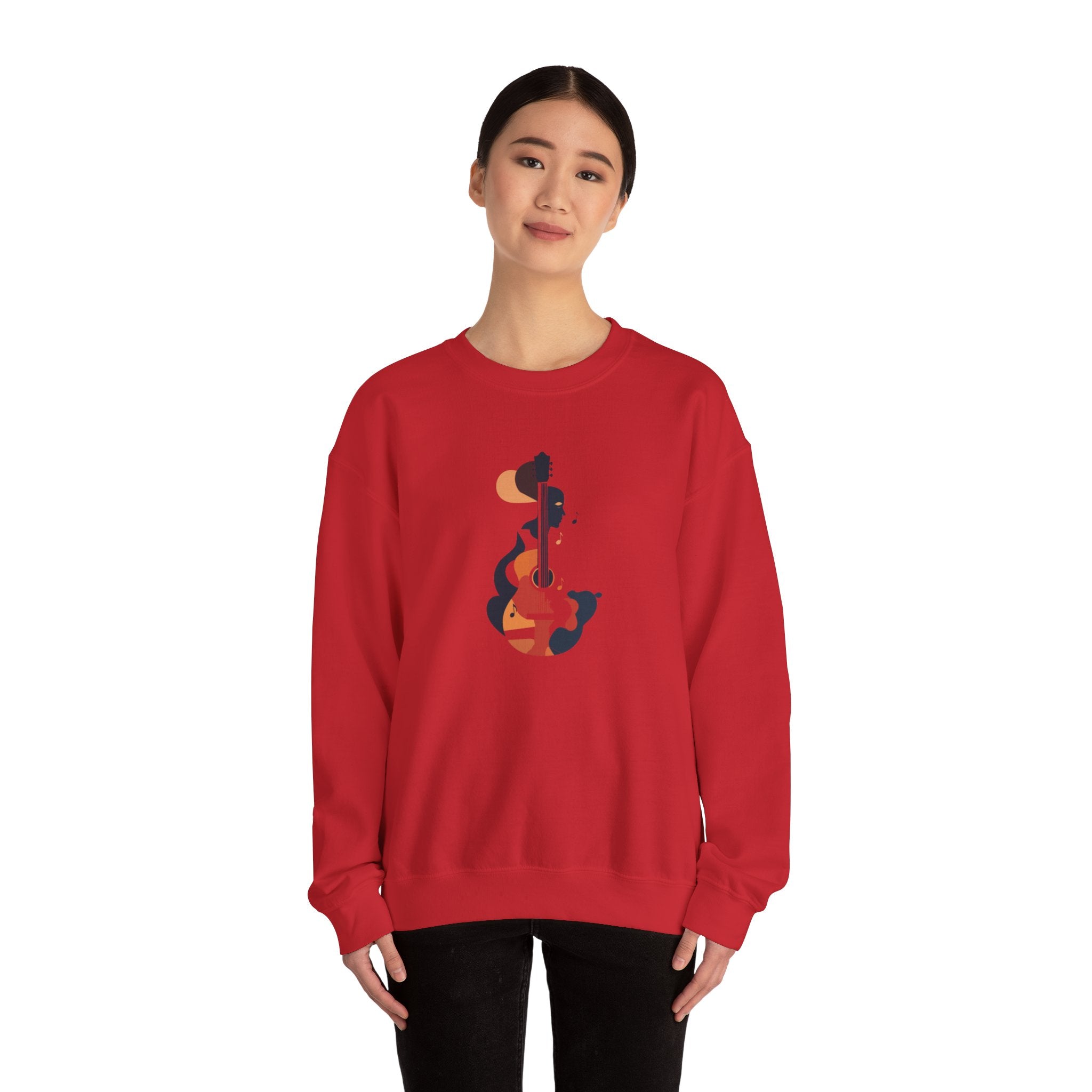 Guitar Silhouette Crewneck Sweatshirt Modern Abstract Guitar Design