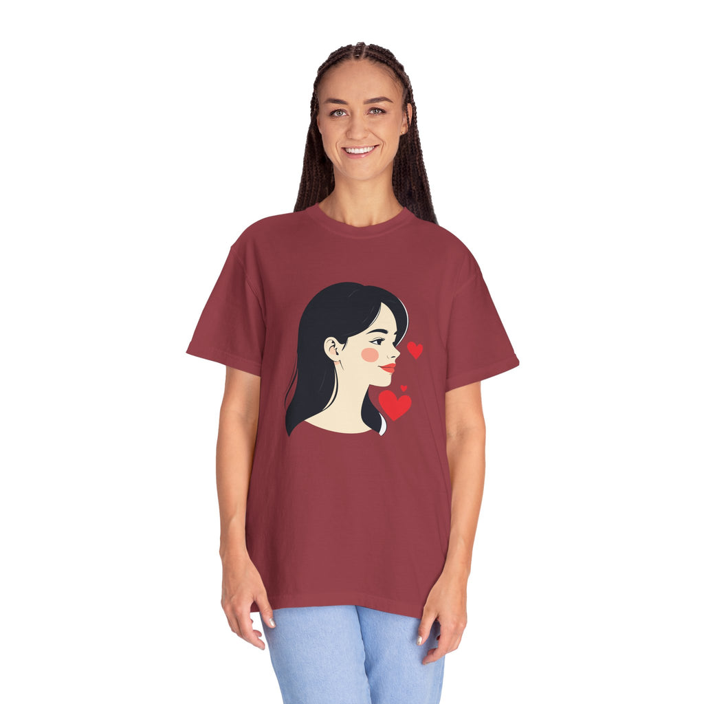 T-Shirt — Minimal Cute Girl Profile with Hearts Graphic