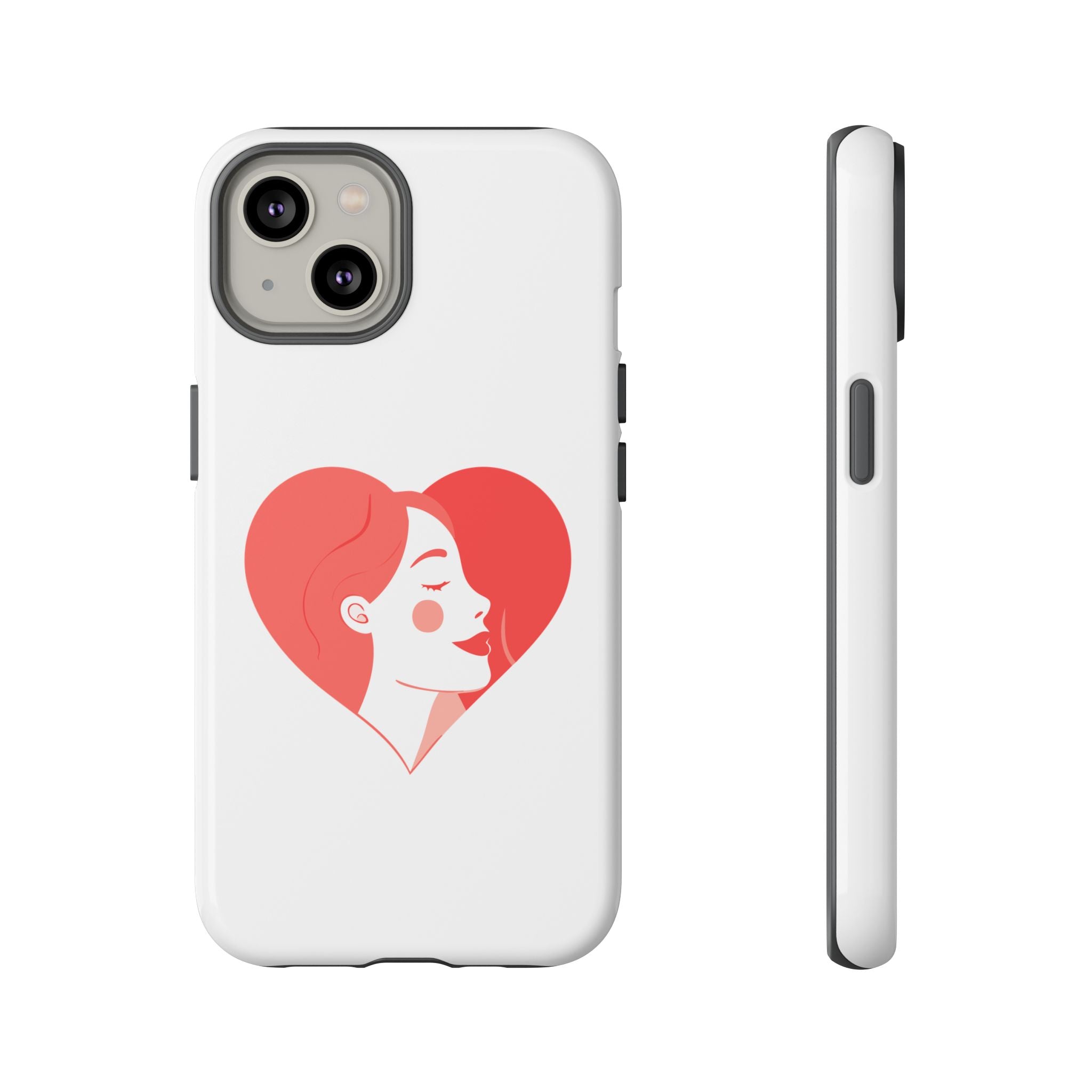Phone Case — Minimal Heart Portrait Protective Tough Case (Pink Girly Love Design)