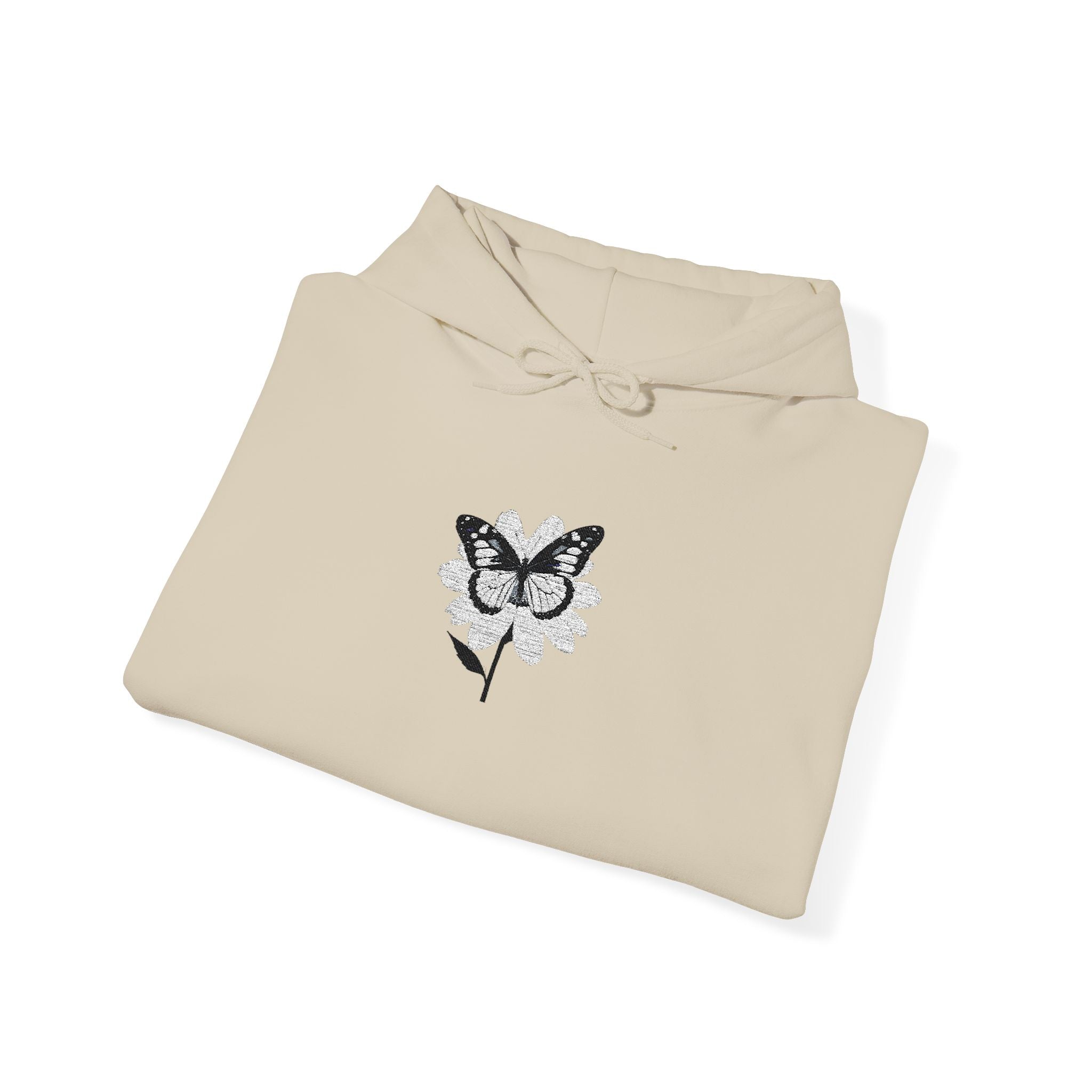 Embroidered Floral Butterfly Hoodie Monochrome Rose & Butterfly Graphic Sweatshirt