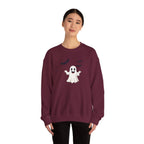 Halloween Ghost Crewneck Sweatshirt Cute Boo Ghost & Bats Cozy Pullover