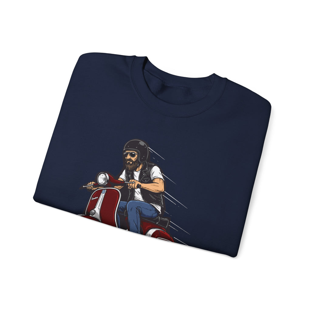 Biker on Red Vespa Sweatshirt Retro Scooter Rider Crewneck