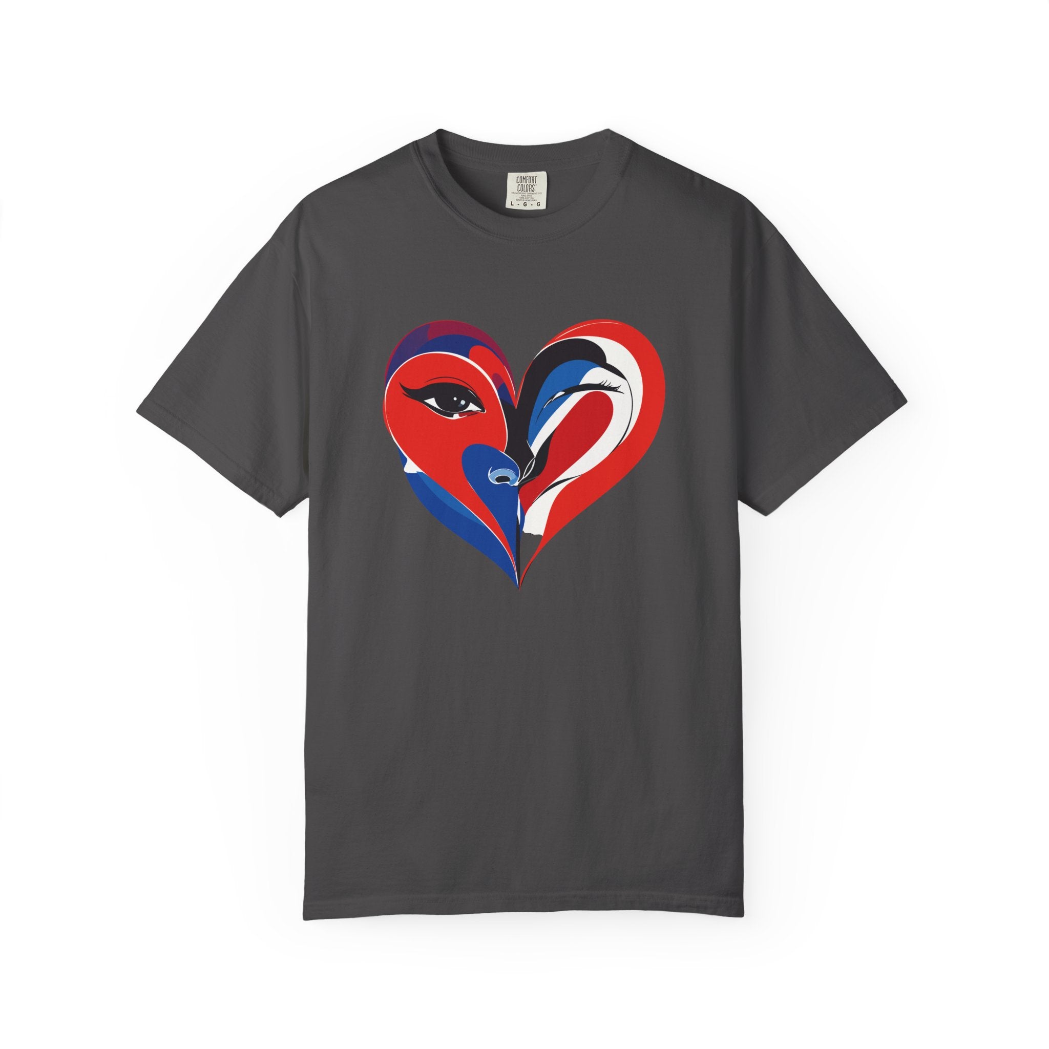 Heart Art Graphic Tee Red & Blue Woman Face Heart Design