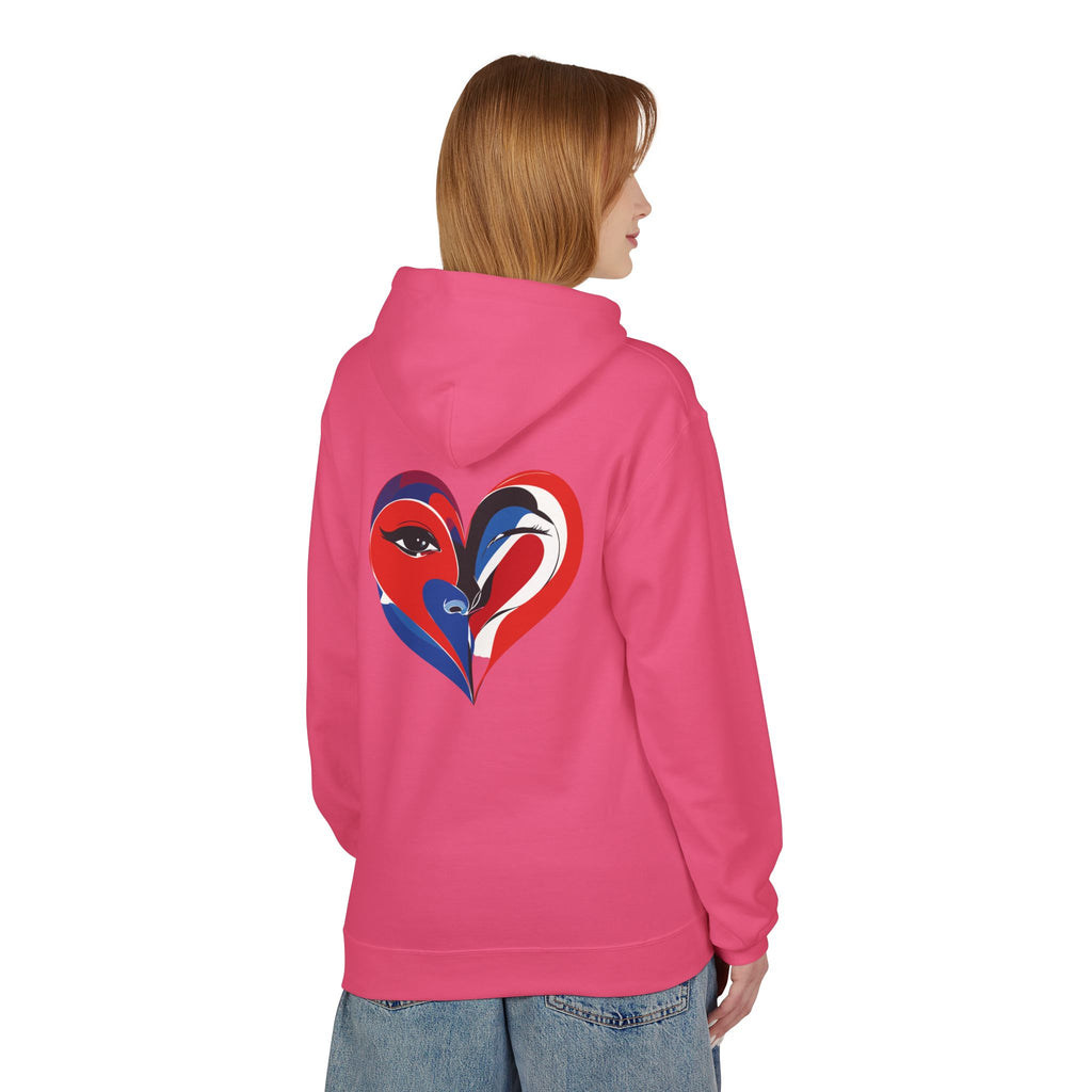 Patriotic Heart Face Hoodie Red White Blue Love Graphic