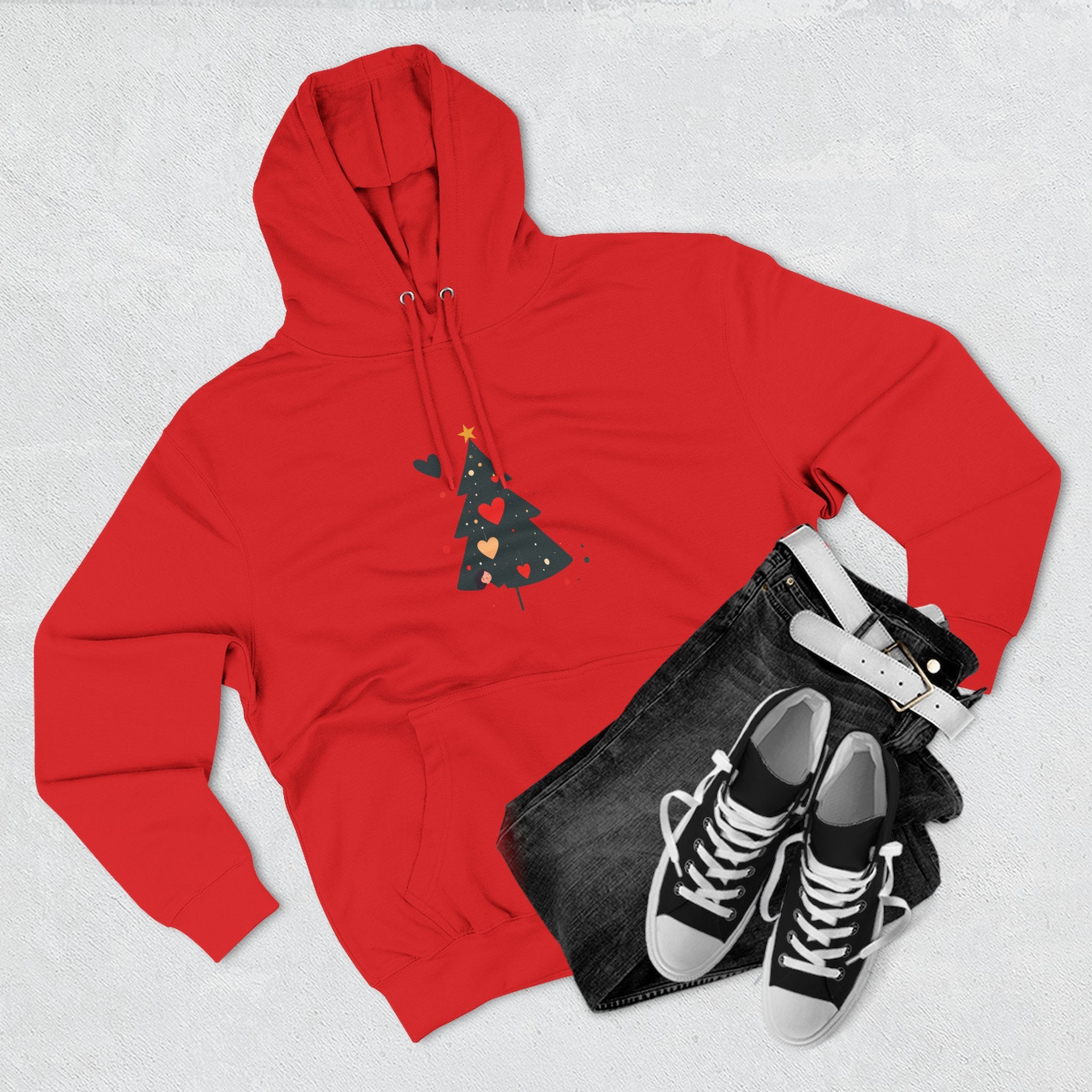 Christmas Tree Heart Hoodie – Cute Minimal Holiday Fleece Hoodie