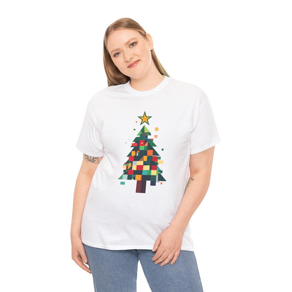 Christmas Tree Graphic Tee Modern Pixelated Holiday T-Shirt