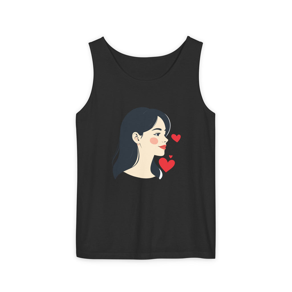 Kawaii Girl Portrait Tank Top Cute Heart Illustration Graphic Tank