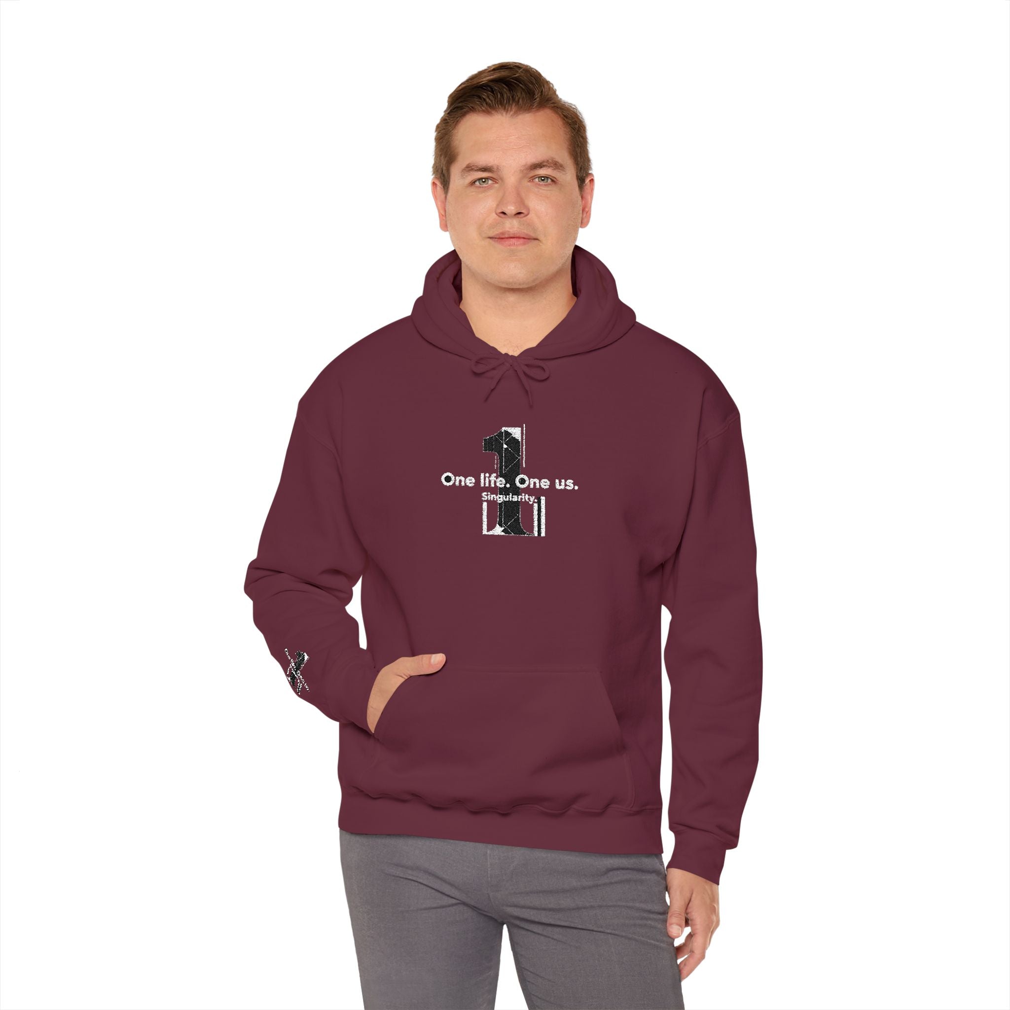 Hoodie Distressed 'One life, One us.' Minimal Graphic Pullover