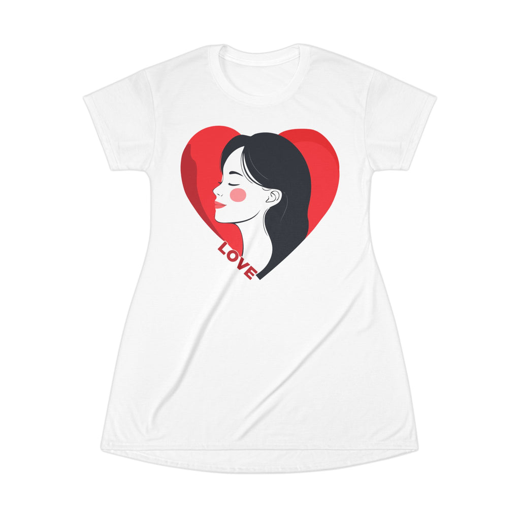 Love Heart Portrait T-Shirt Dress Romantic Graphic Tee Dress