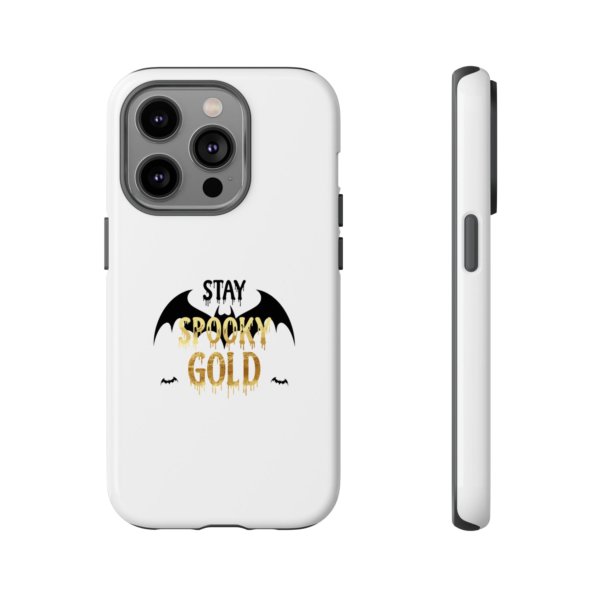Stay Spooky Gold Phone Case Halloween Bat Design