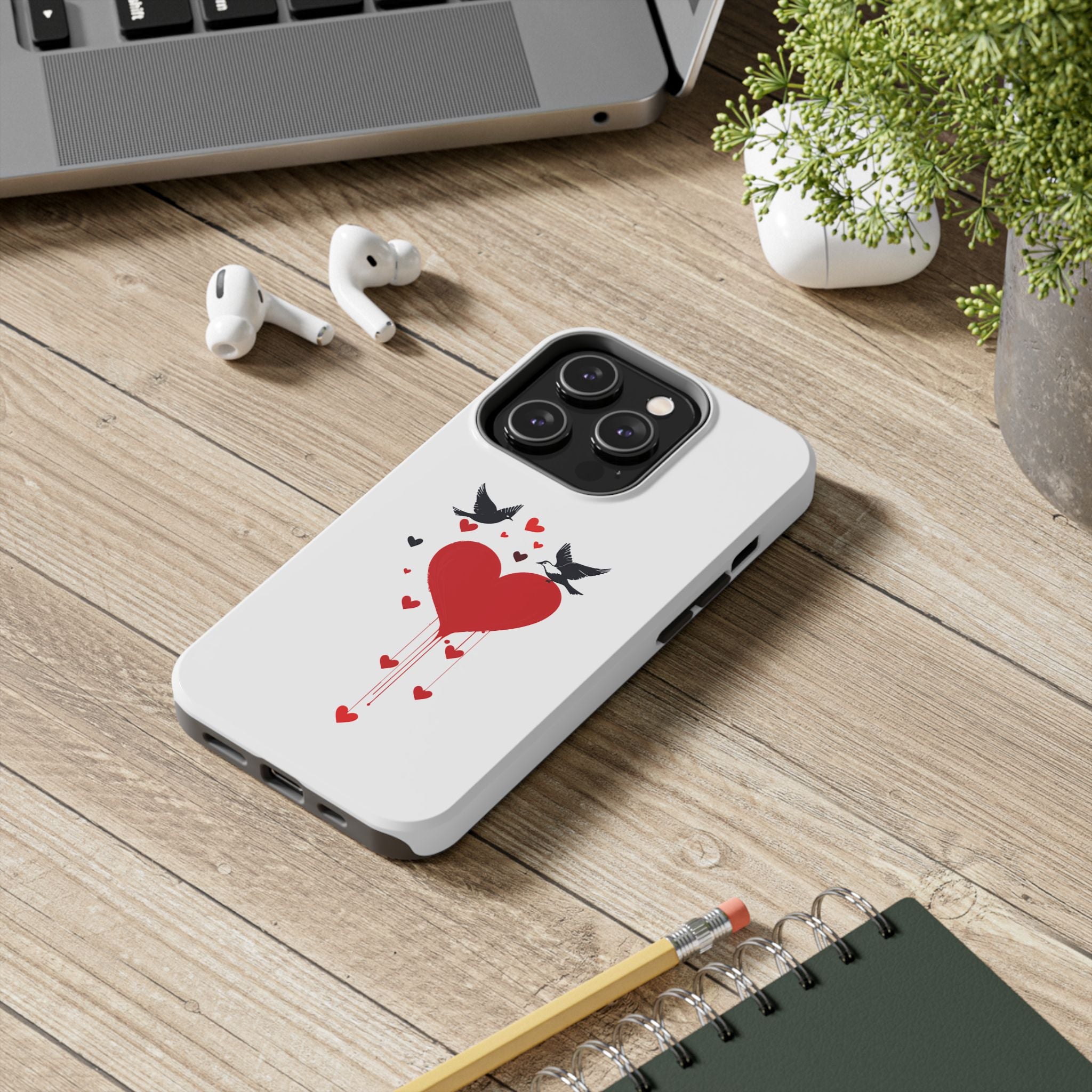 Tough Phone Case Red Dripping Heart with Doves Valentine's Protection
